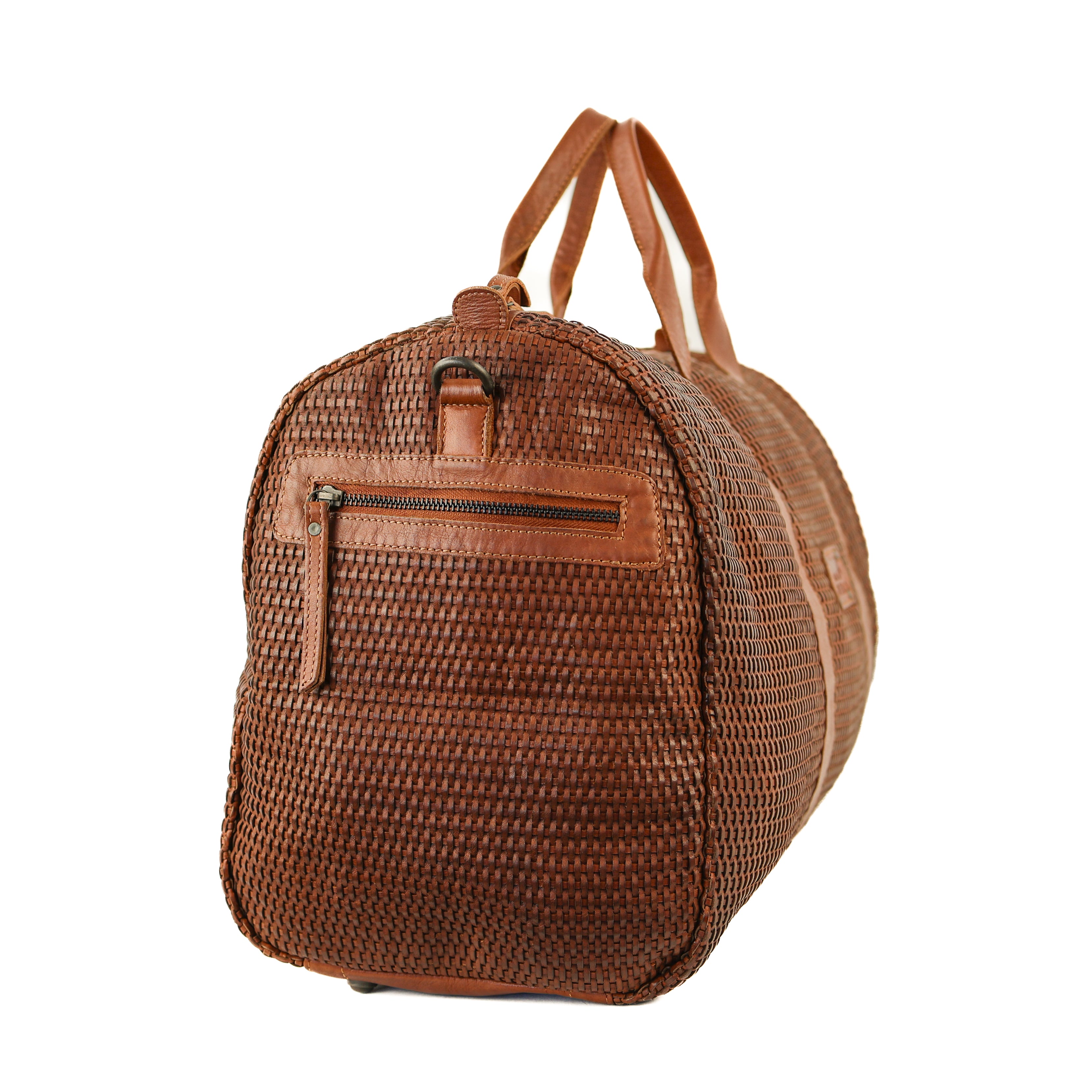 Gevlochten weekendtas 'Vesper' cognac