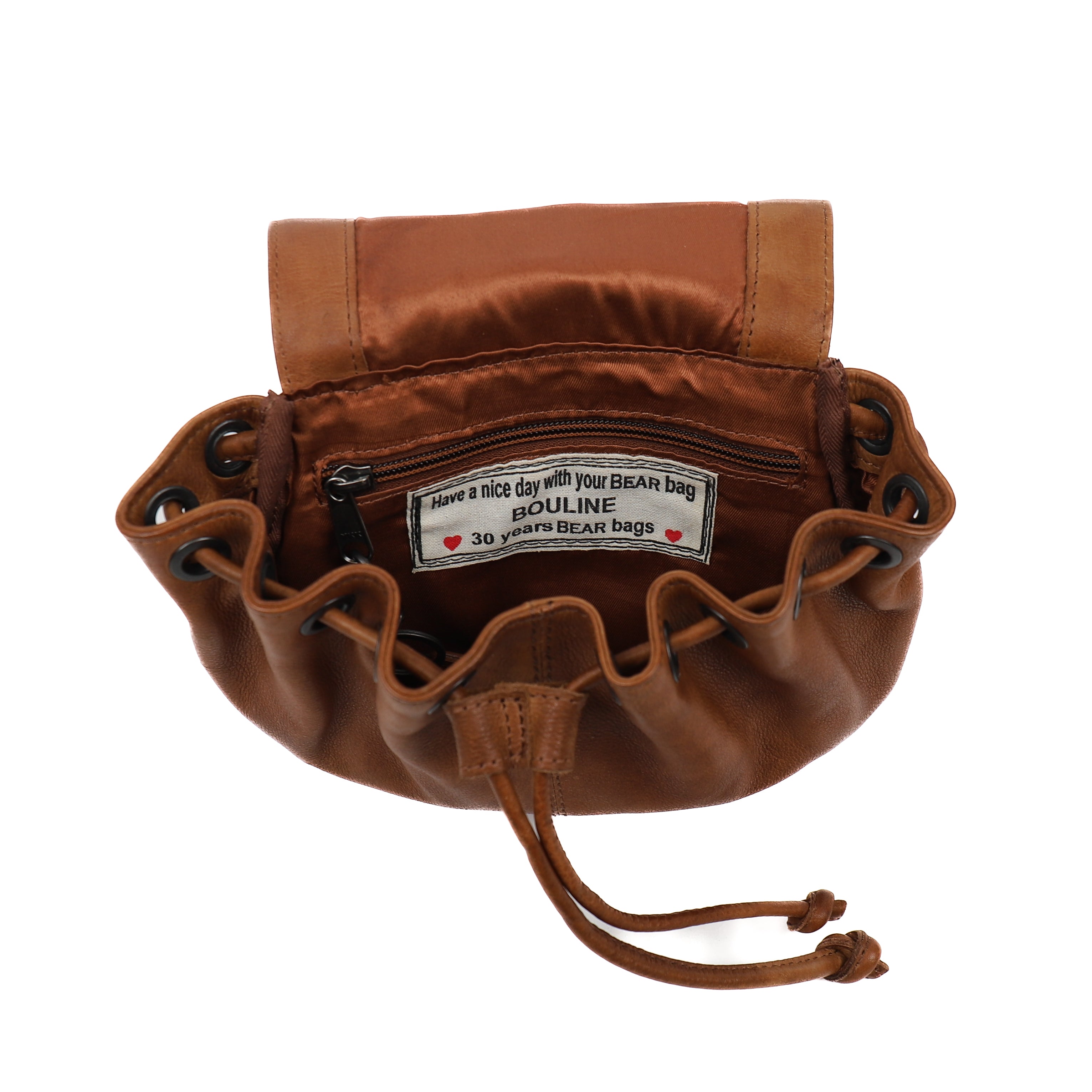Shoulder bag with drawstring 'Bouline' cognac