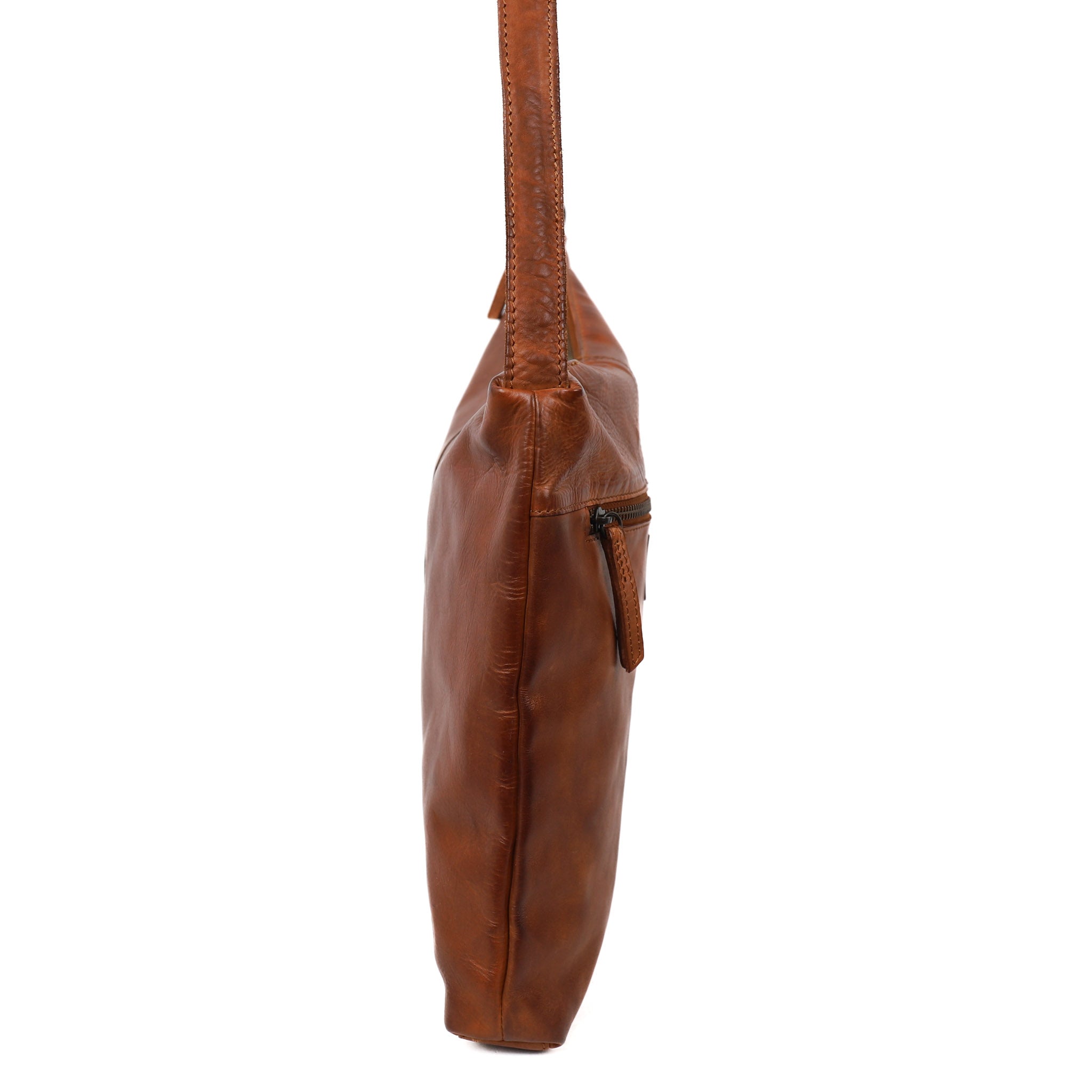 Asymmetric pouch bag 'Jeanine' cognac