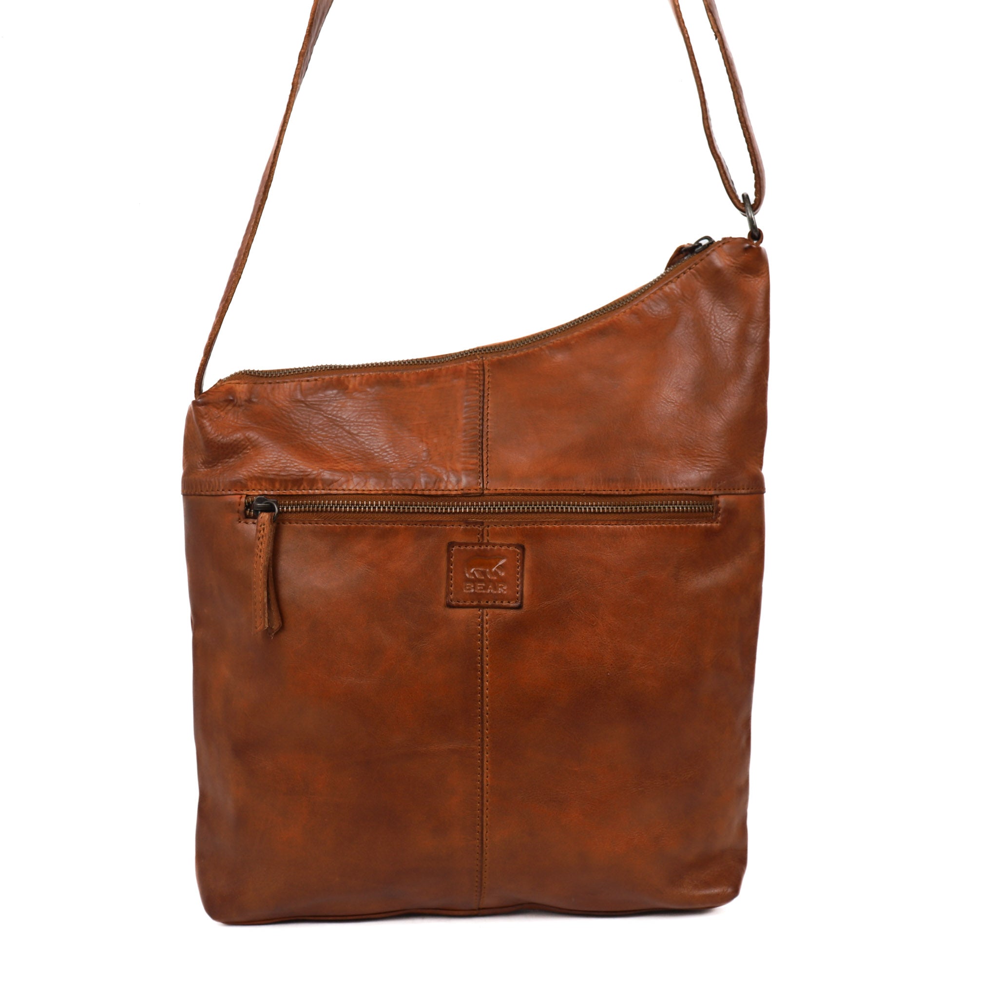 Asymmetric pouch bag 'Jeanine' cognac