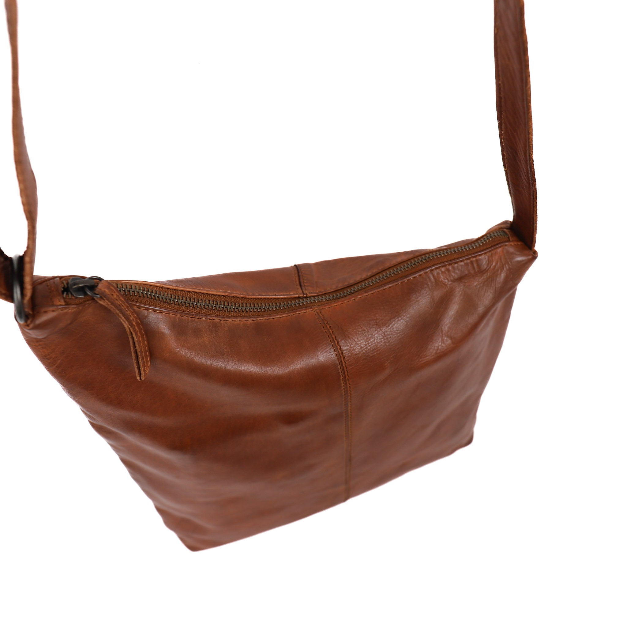 Asymmetric pouch bag 'Jeanine' cognac