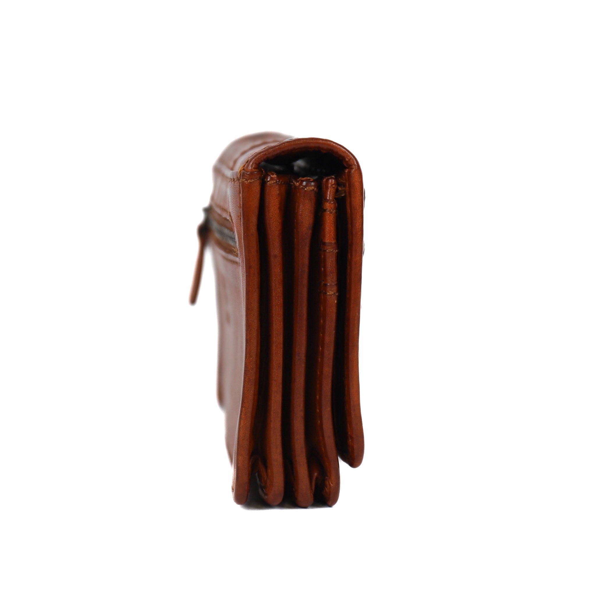 Overslag portemonnee 'Emma' cognac studs