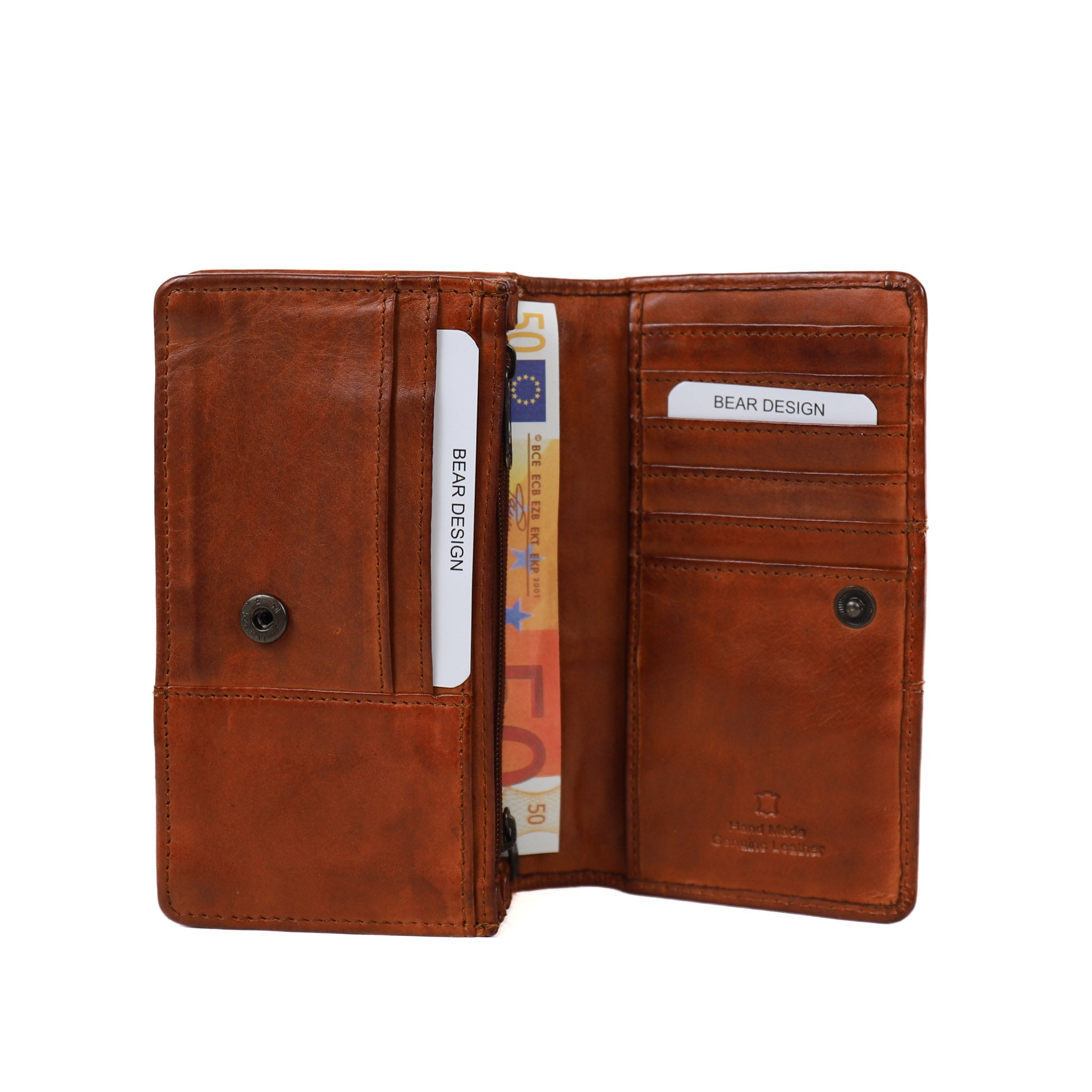 Overslag portemonnee 'Emma' cognac studs