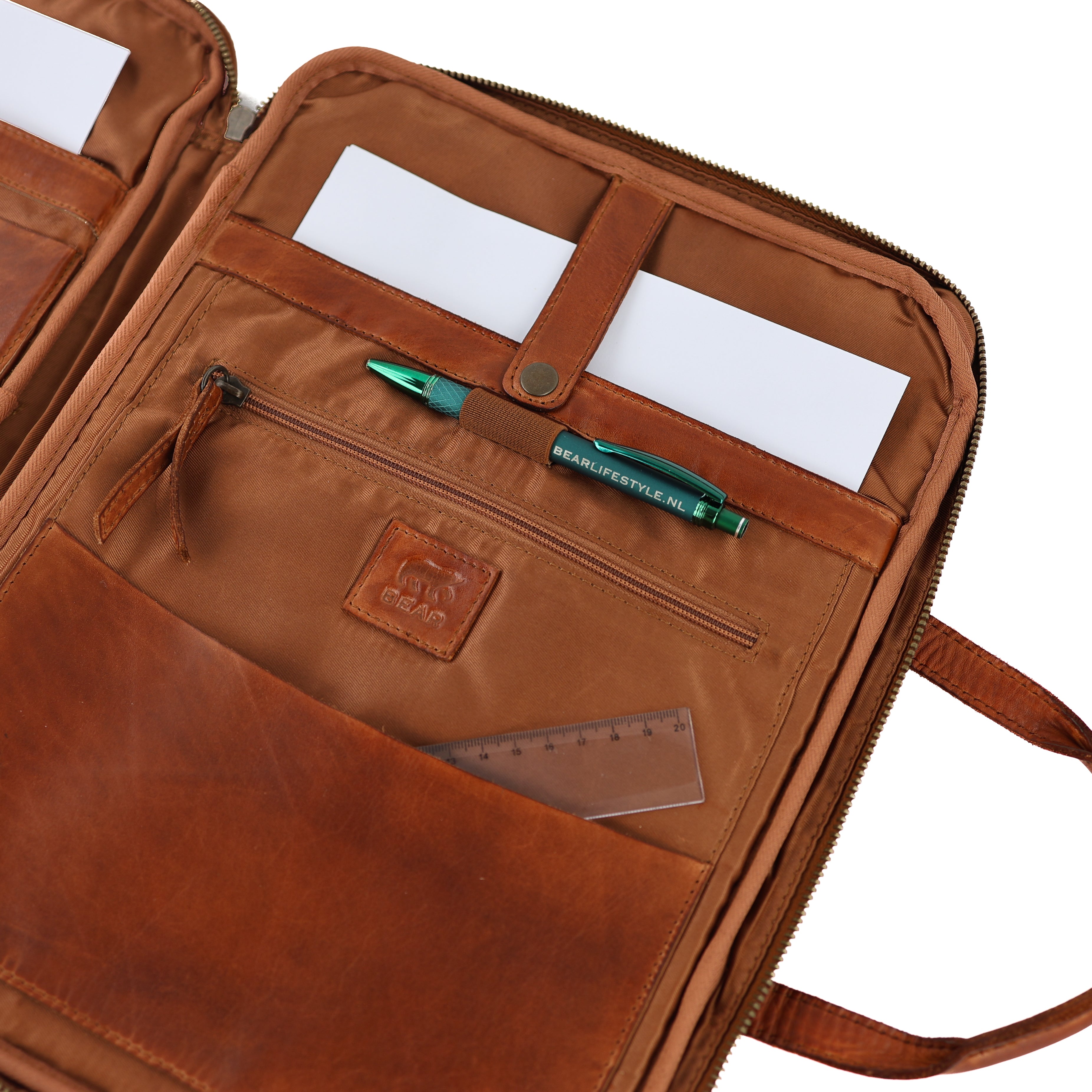 Compacte aktetas 'Cleo' cognac