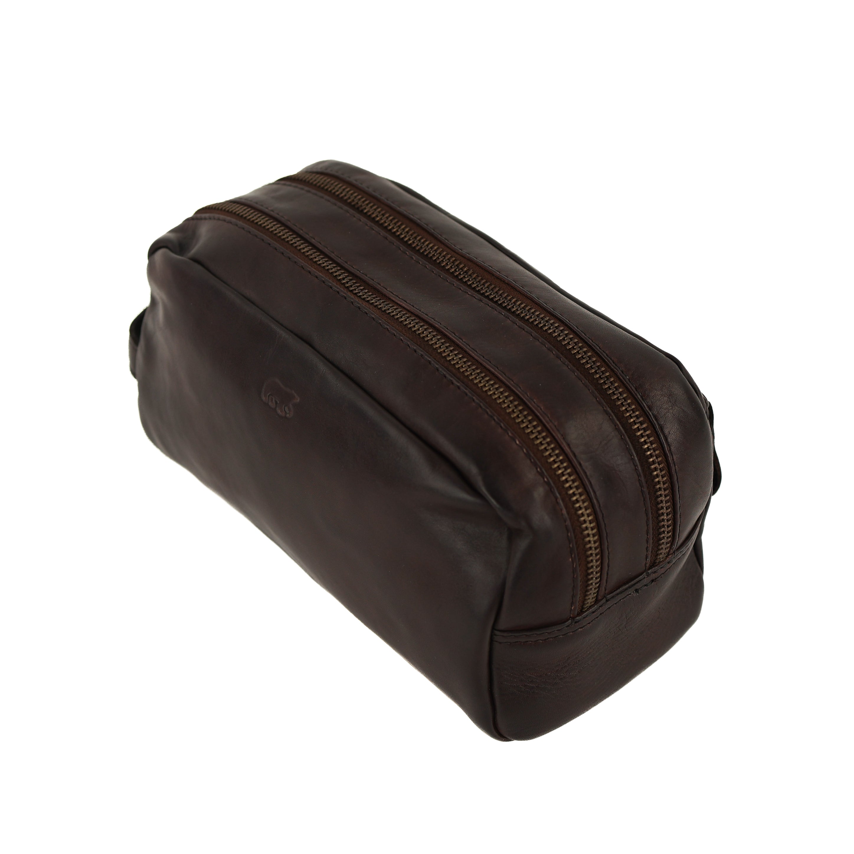 Toiletry bag with double compartment 'Bo' dark brown