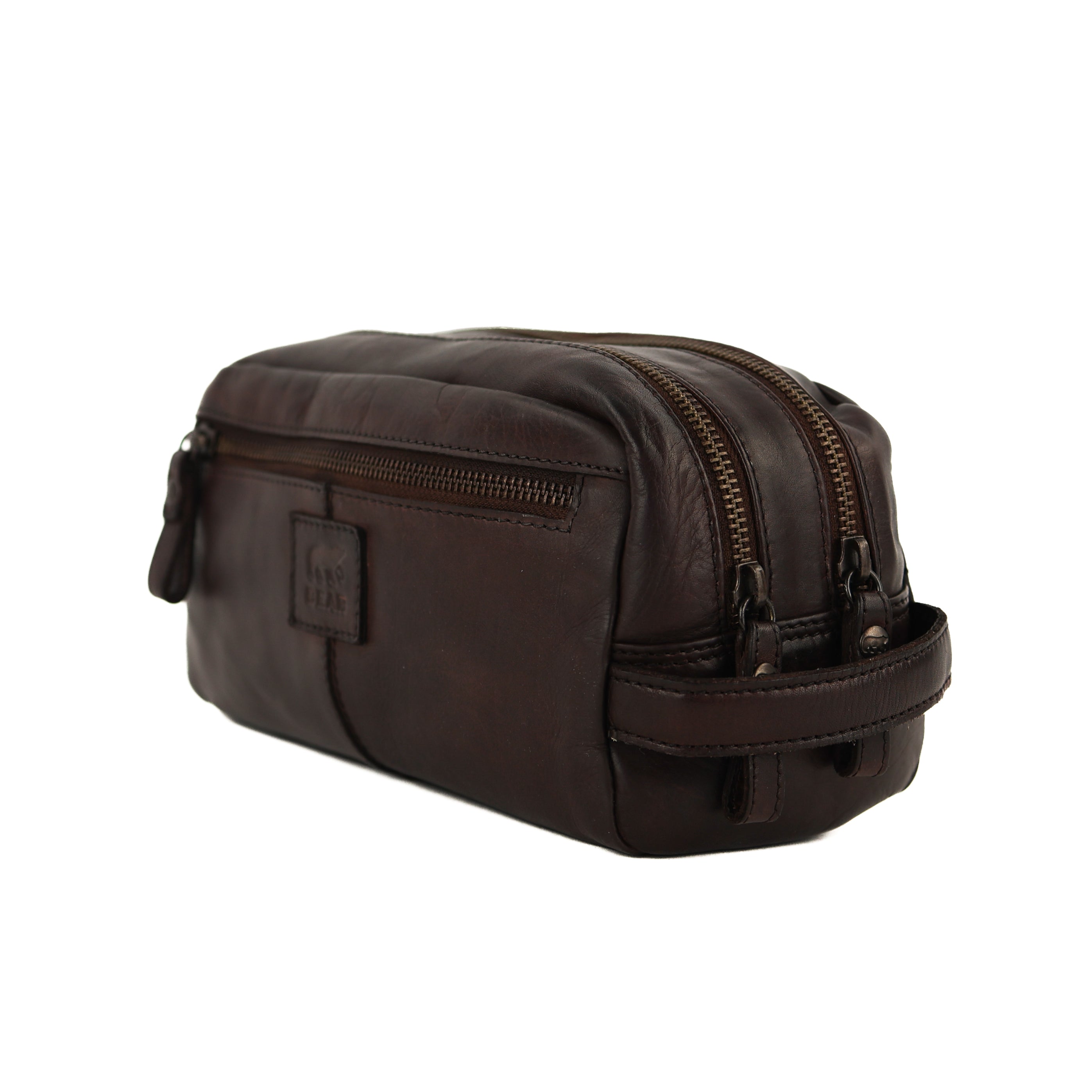 Toiletry bag with double compartment 'Bo' dark brown