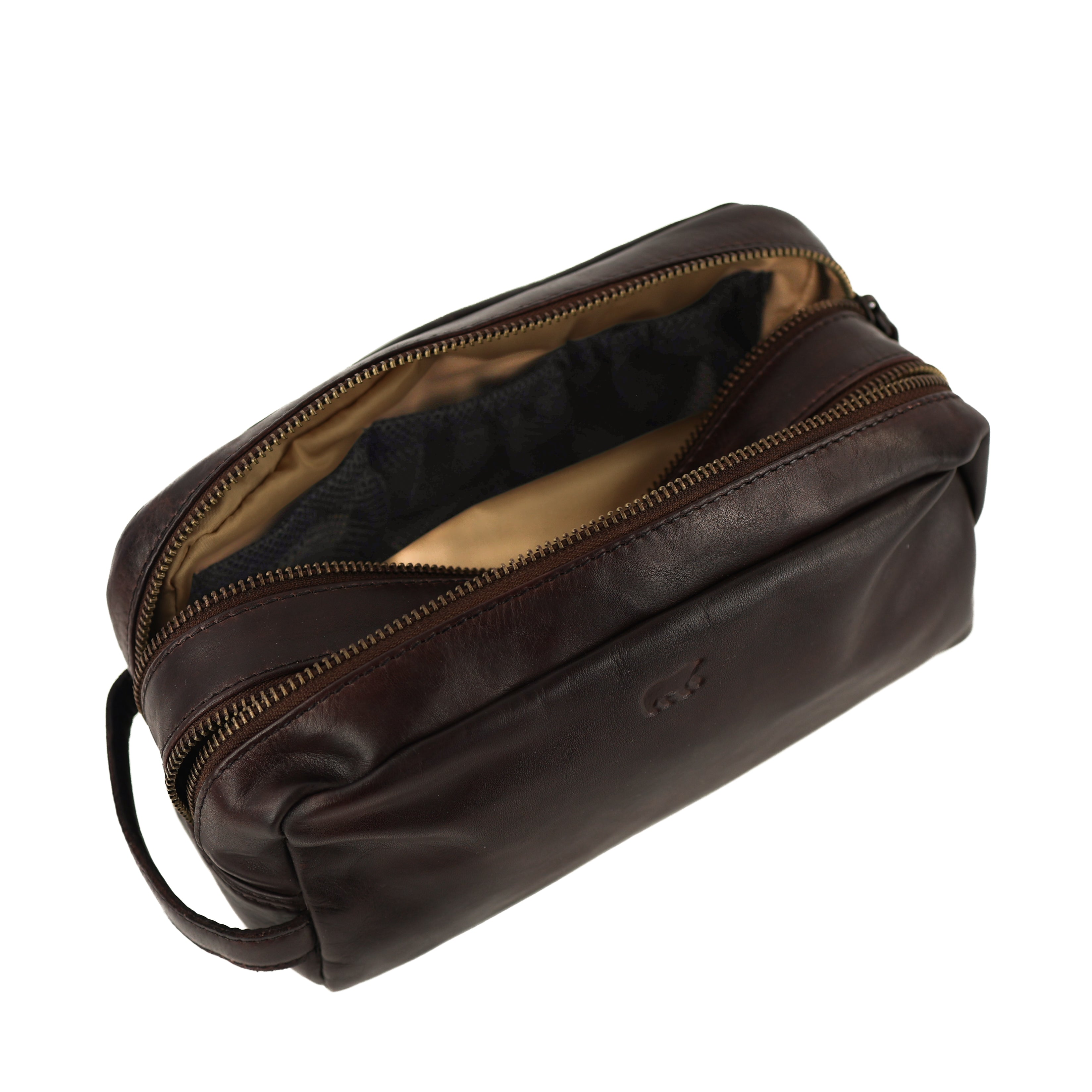 Toiletry bag with double compartment 'Bo' dark brown