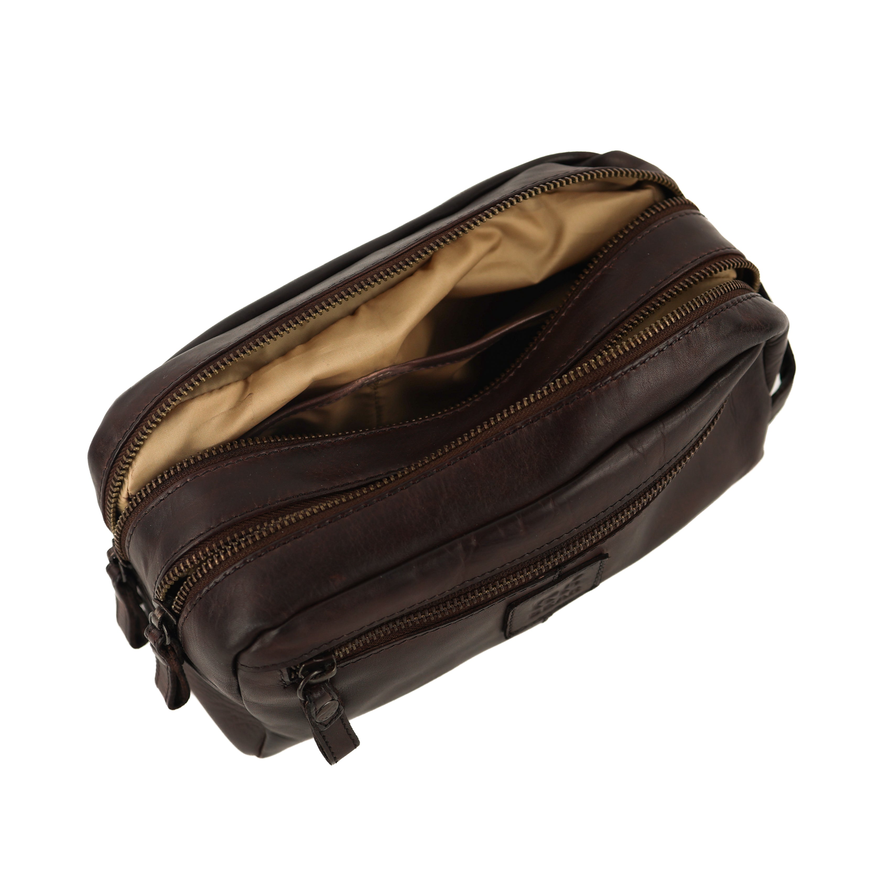 Toiletry bag with double compartment 'Bo' dark brown