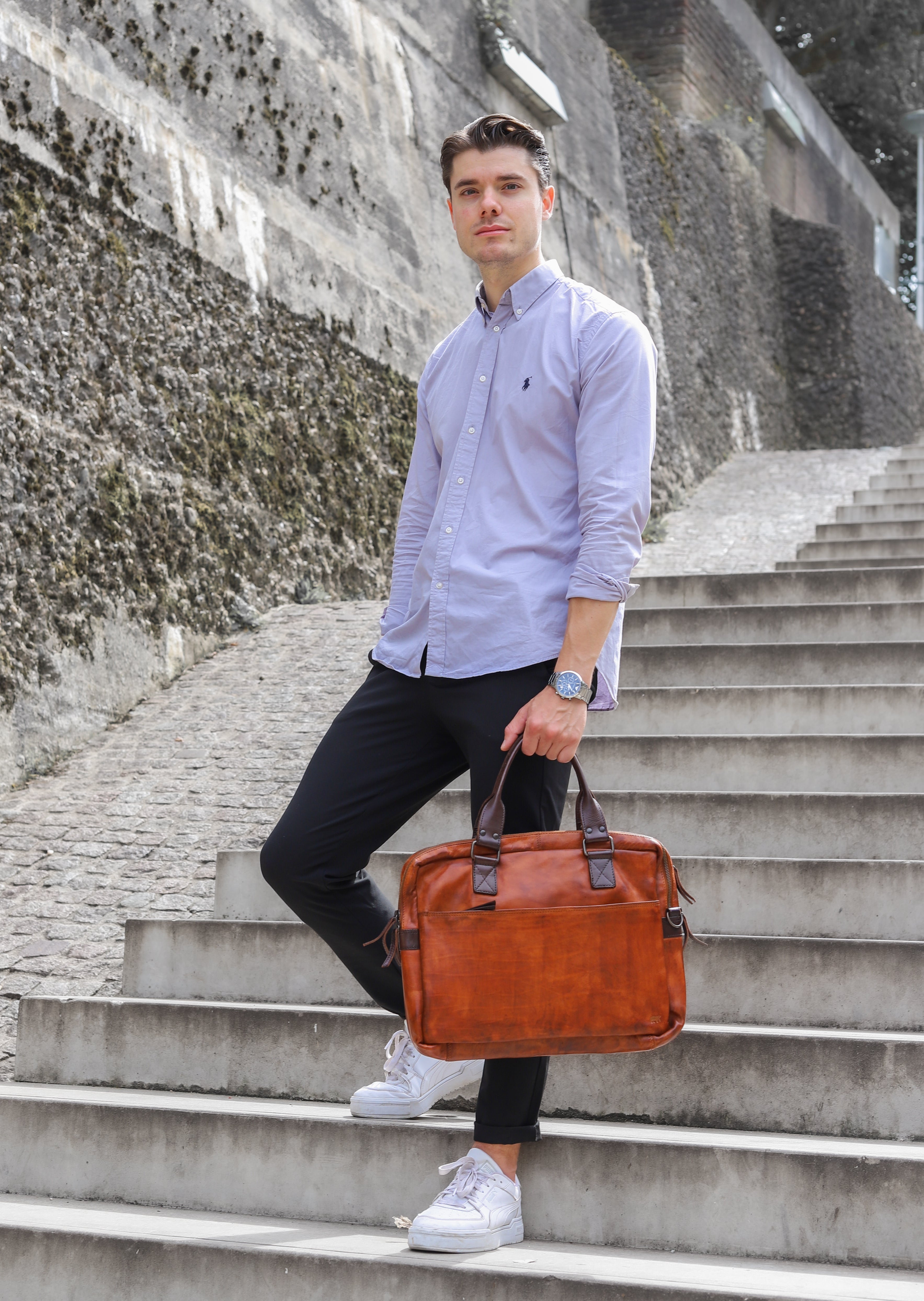 Laptoptas 'Leandro' cognac/donkerbruin
