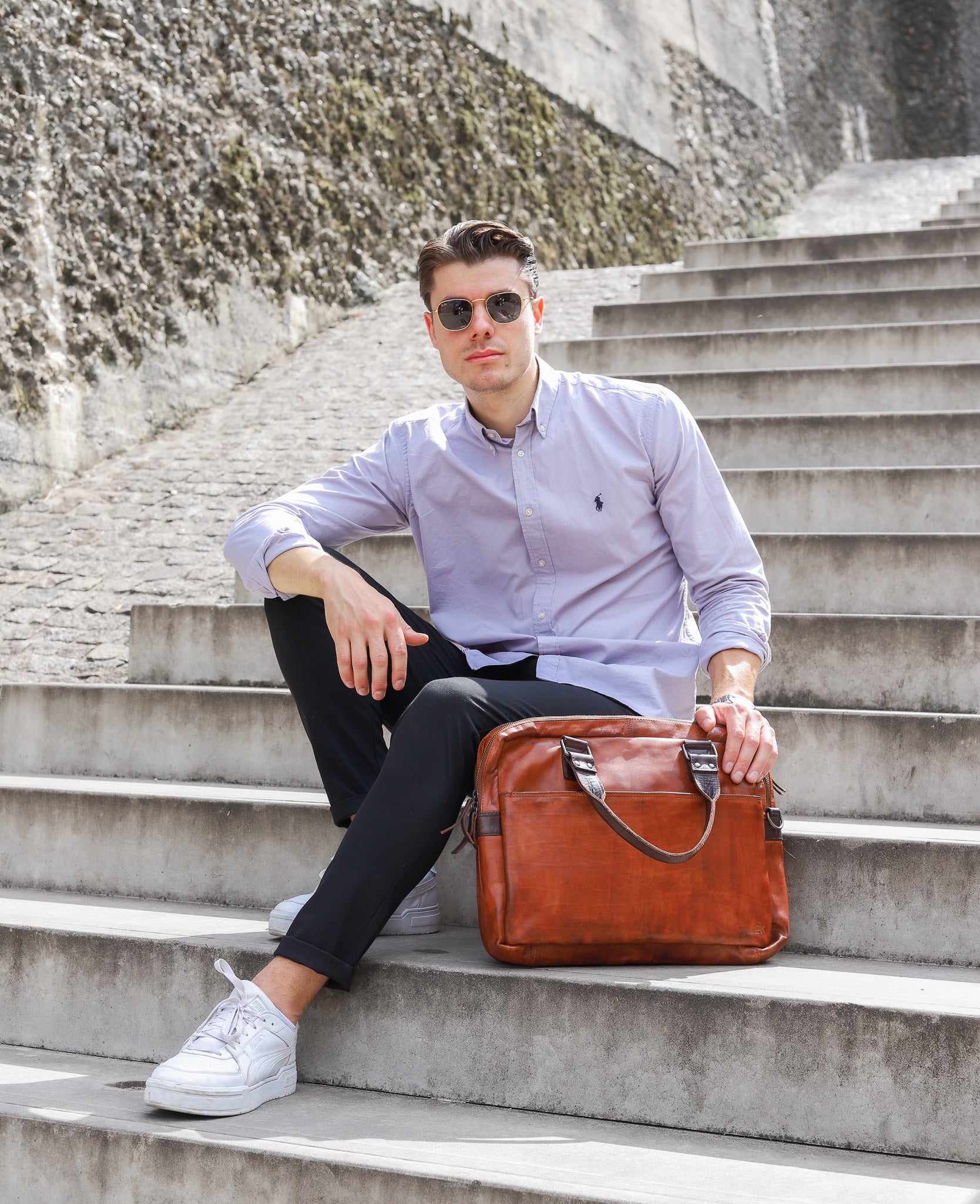 Laptoptas 'Leandro' cognac/donkerbruin