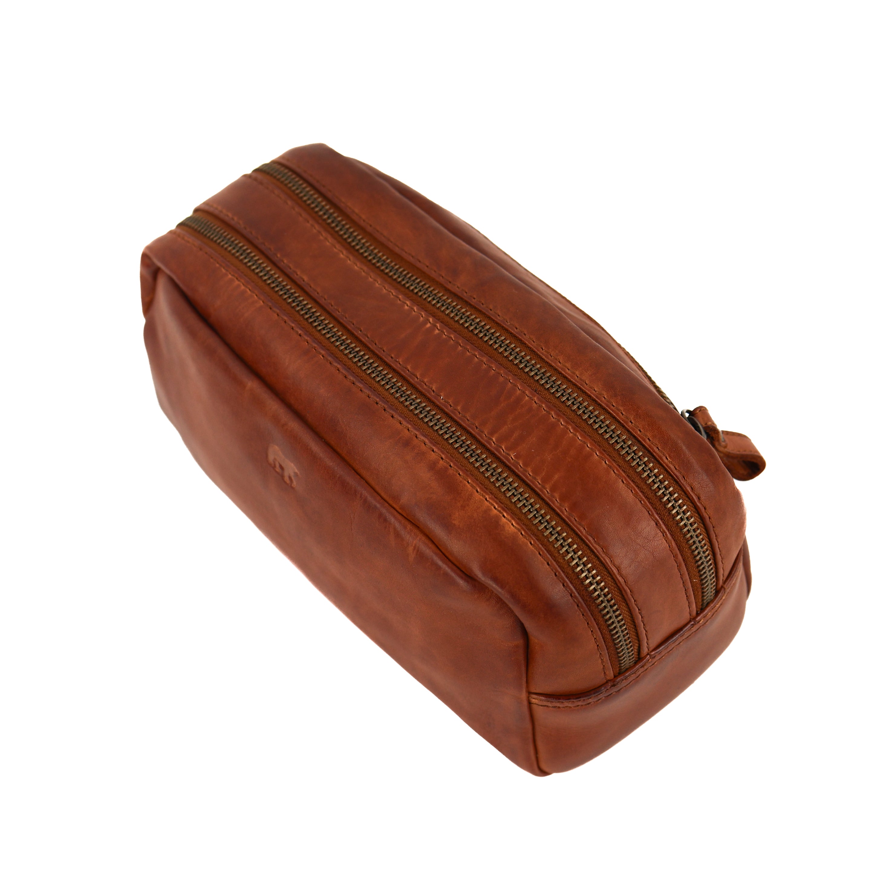 Toiletry bag with double compartment 'Bo' cognac