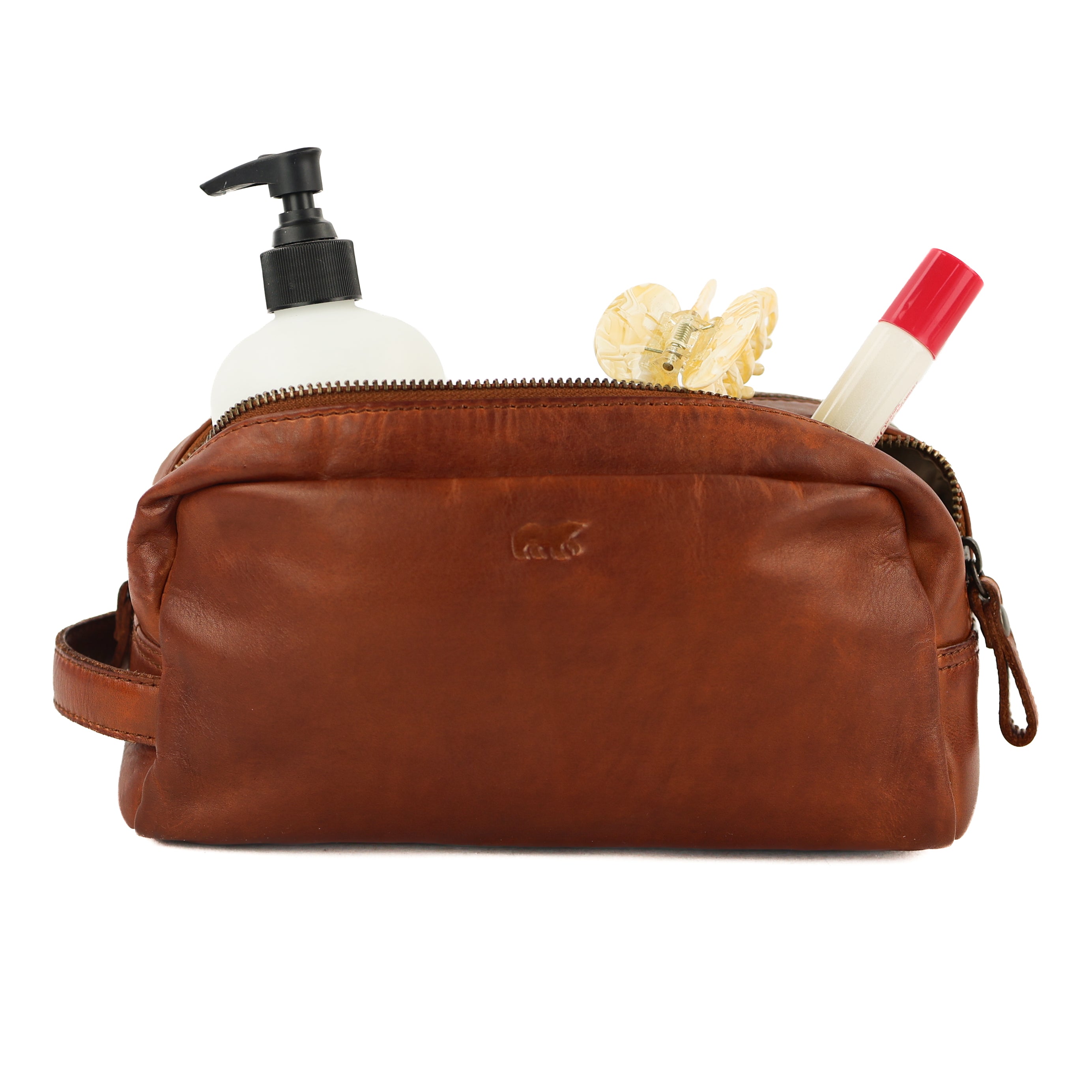 Toilettas met dubbel vak 'Bo' cognac