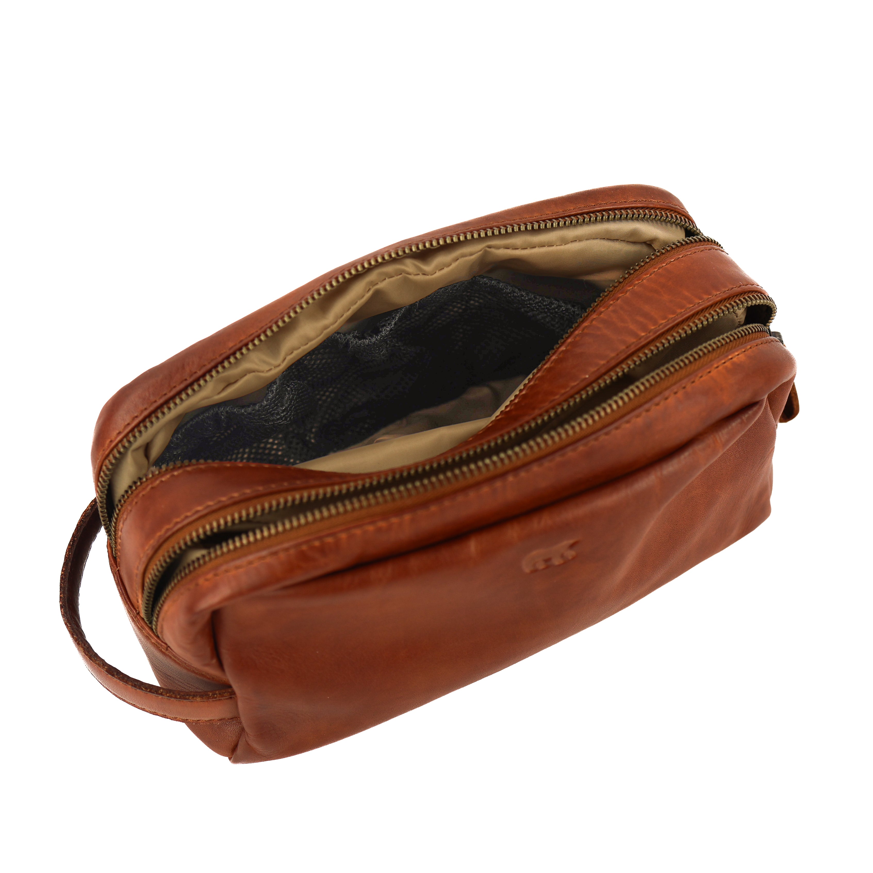 Toiletry bag with double compartment 'Bo' cognac