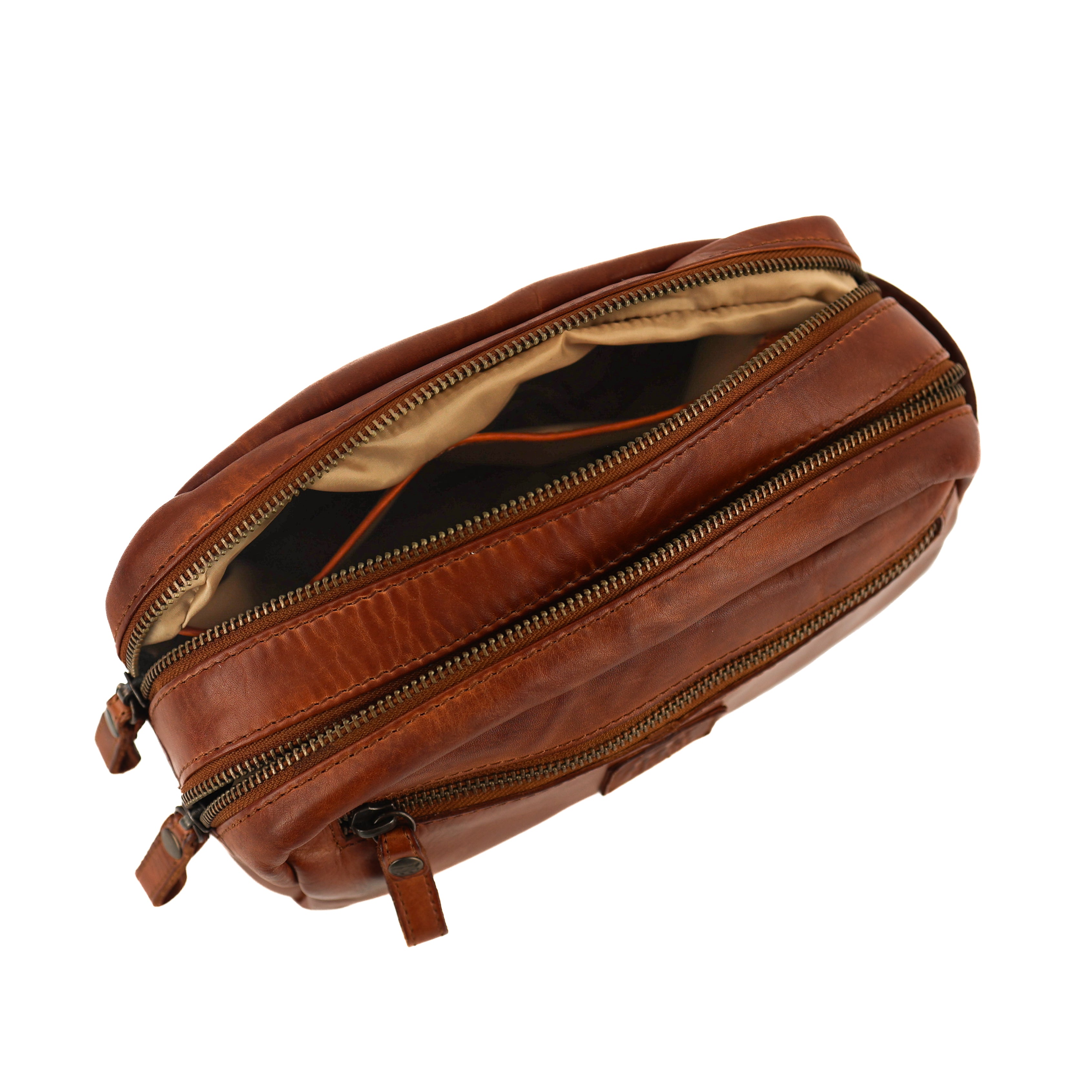 Toiletry bag with double compartment 'Bo' cognac
