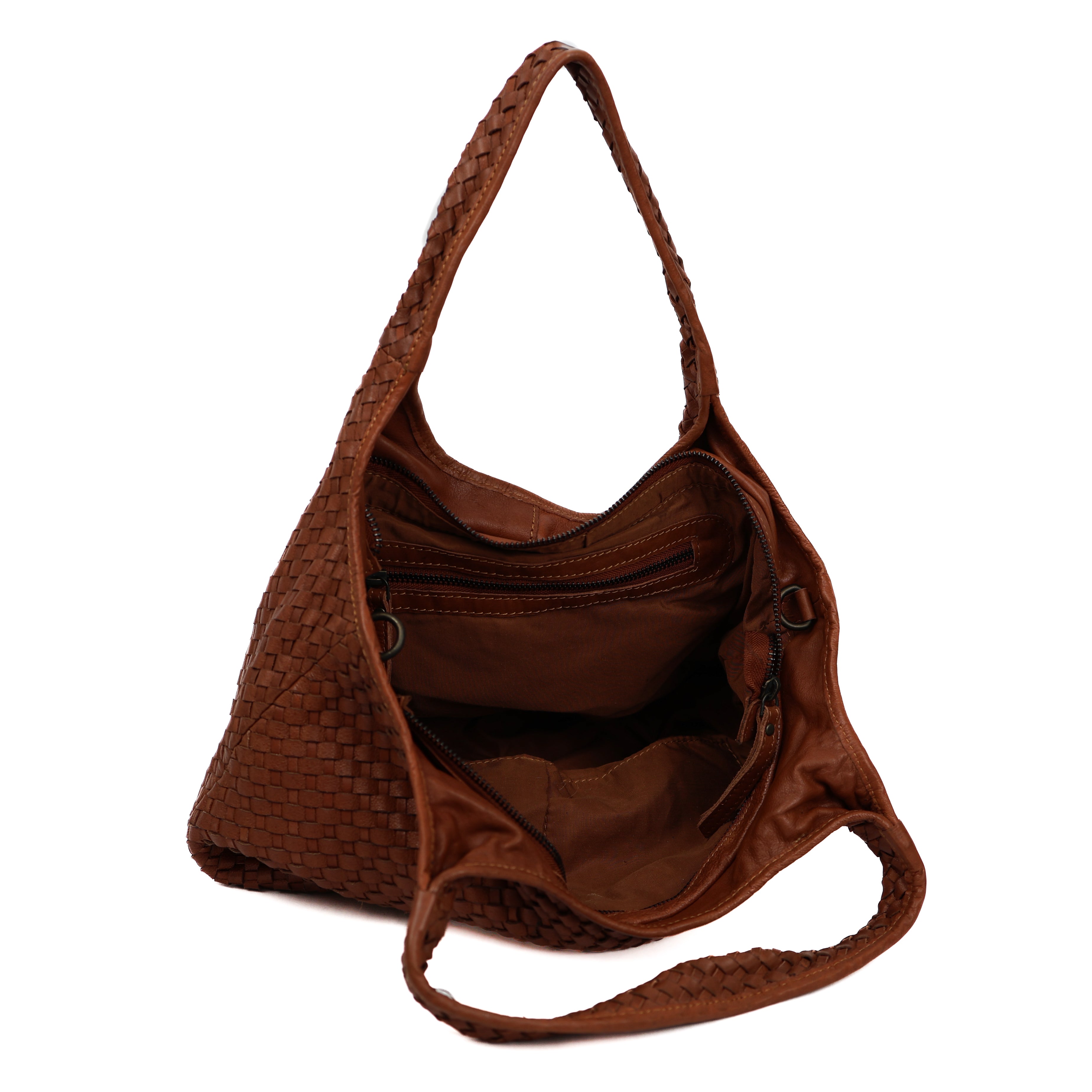 Braided hand/shoulder bag 'Juliëtte' cognac