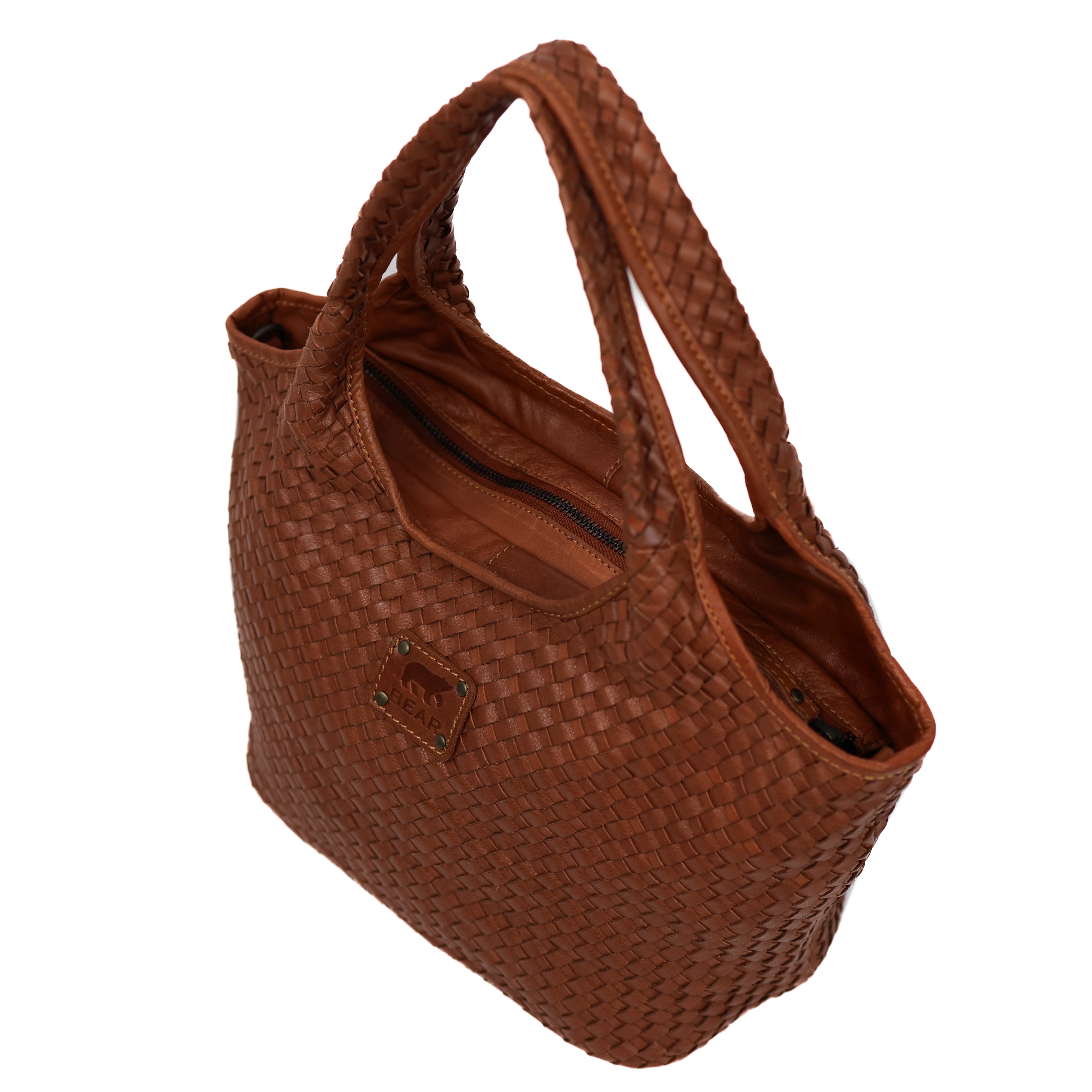 Braided hand/shoulder bag 'Juliëtte' cognac