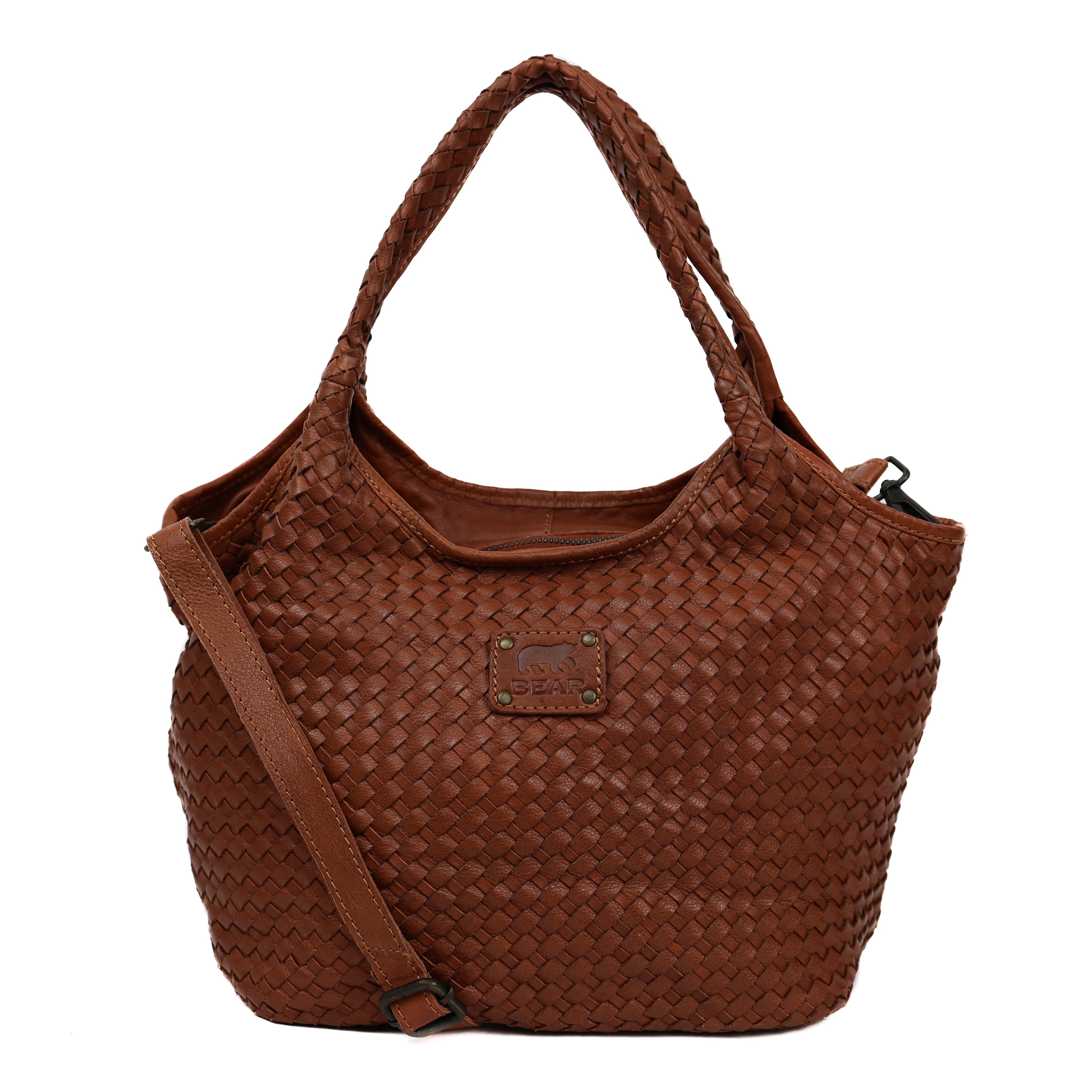 Braided hand/shoulder bag 'Juliëtte' cognac