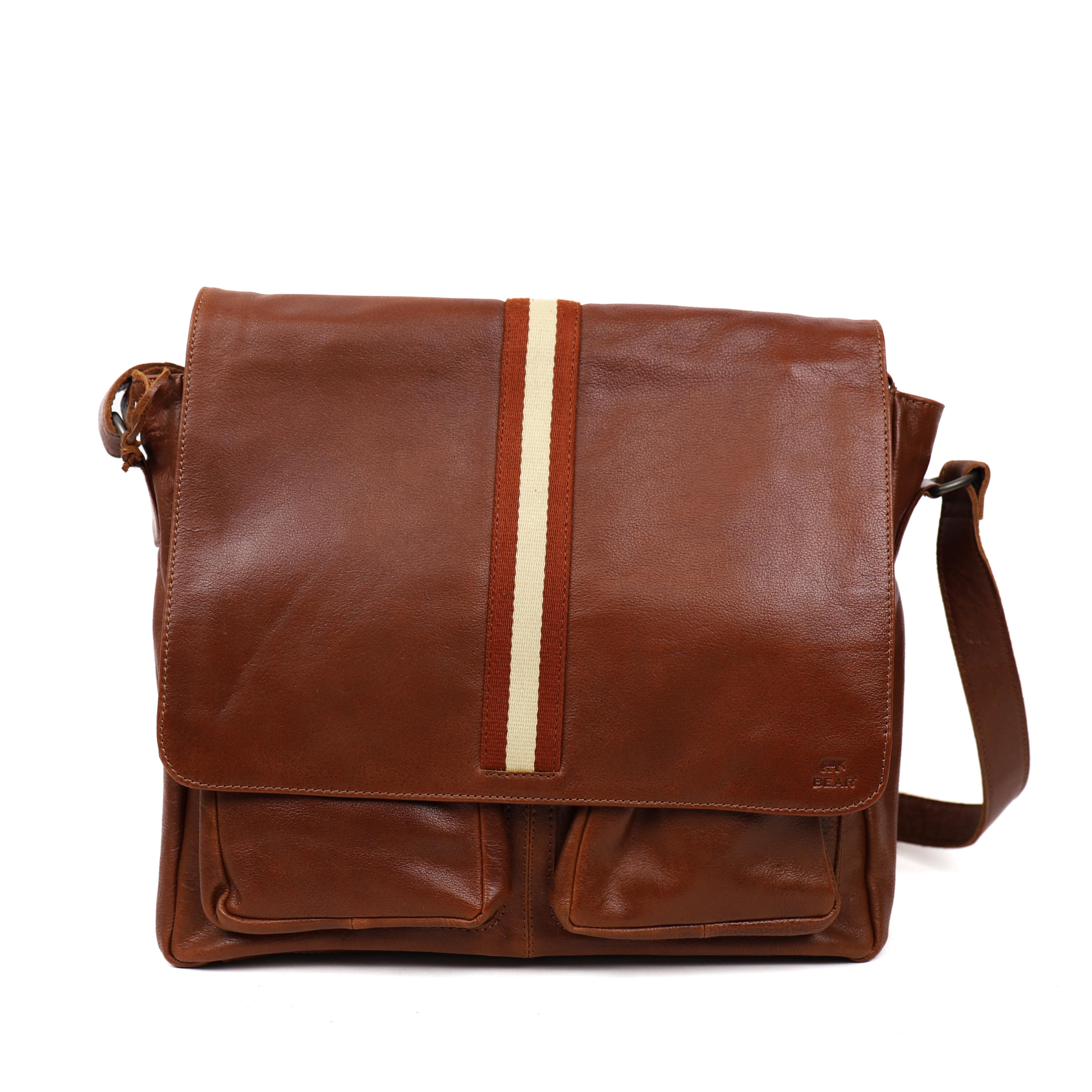 Shoulder bag 'John' cognac/stripe