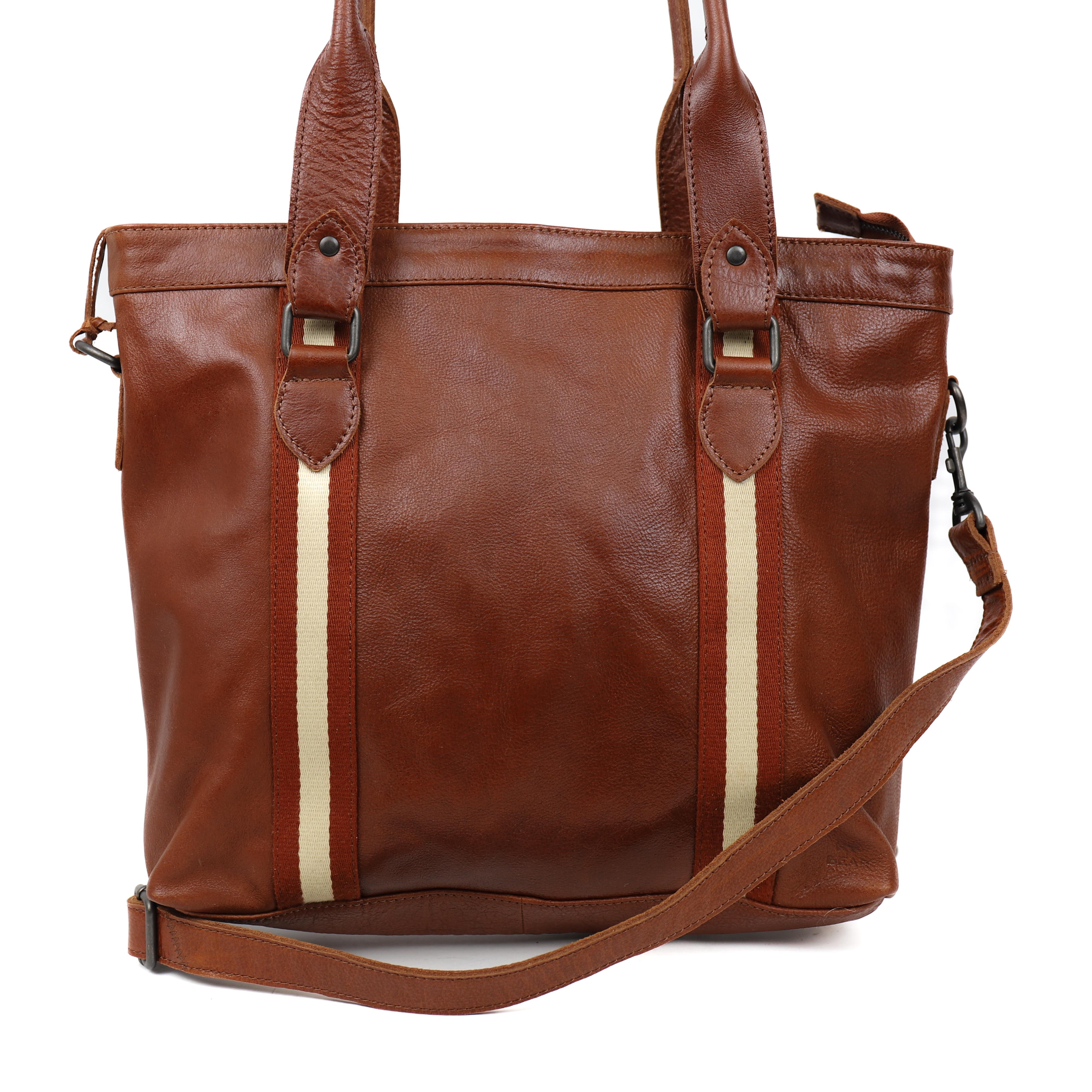 Hand-/schoudertas 'Tygo' cognac/stripe