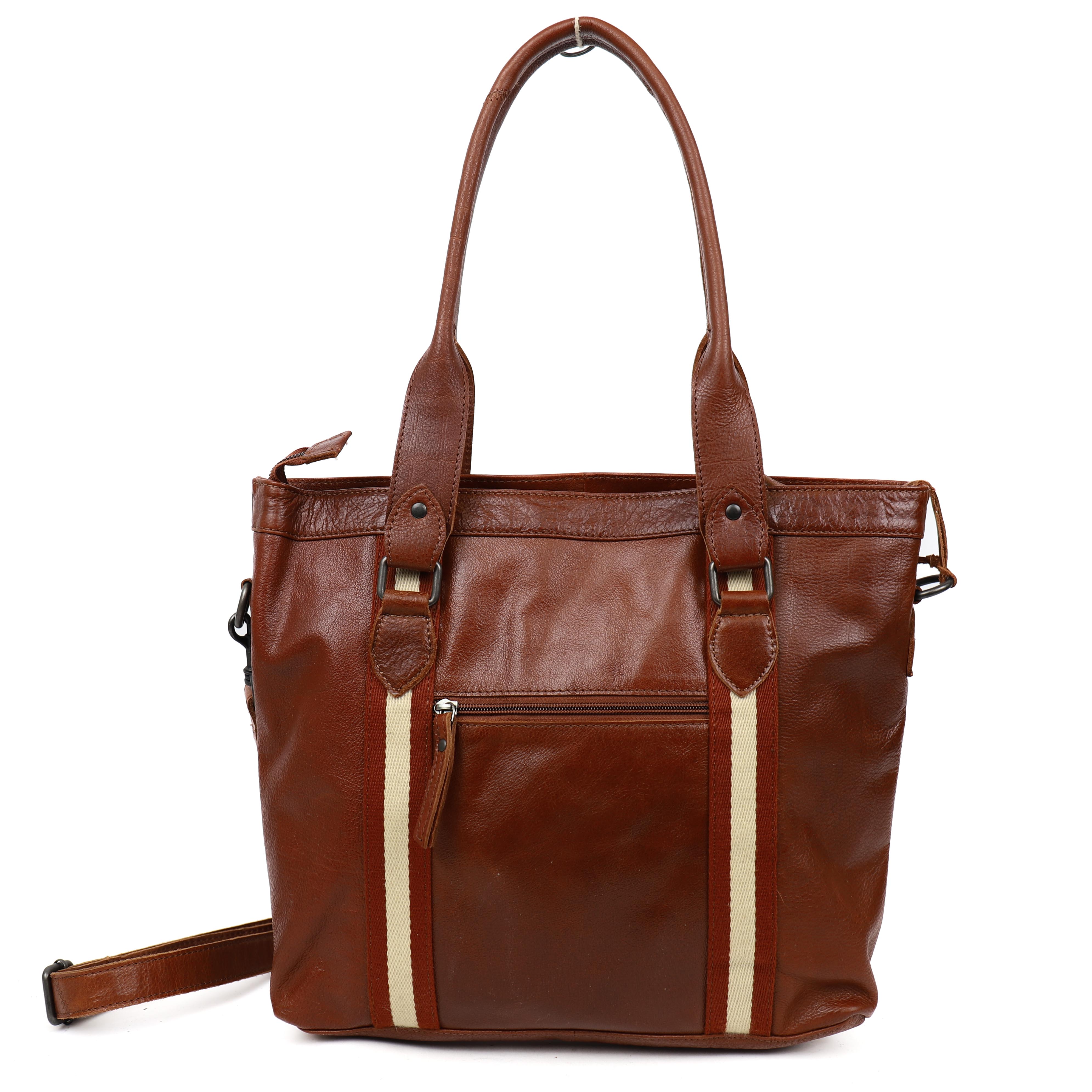 Hand-/schoudertas 'Tygo' cognac/stripe
