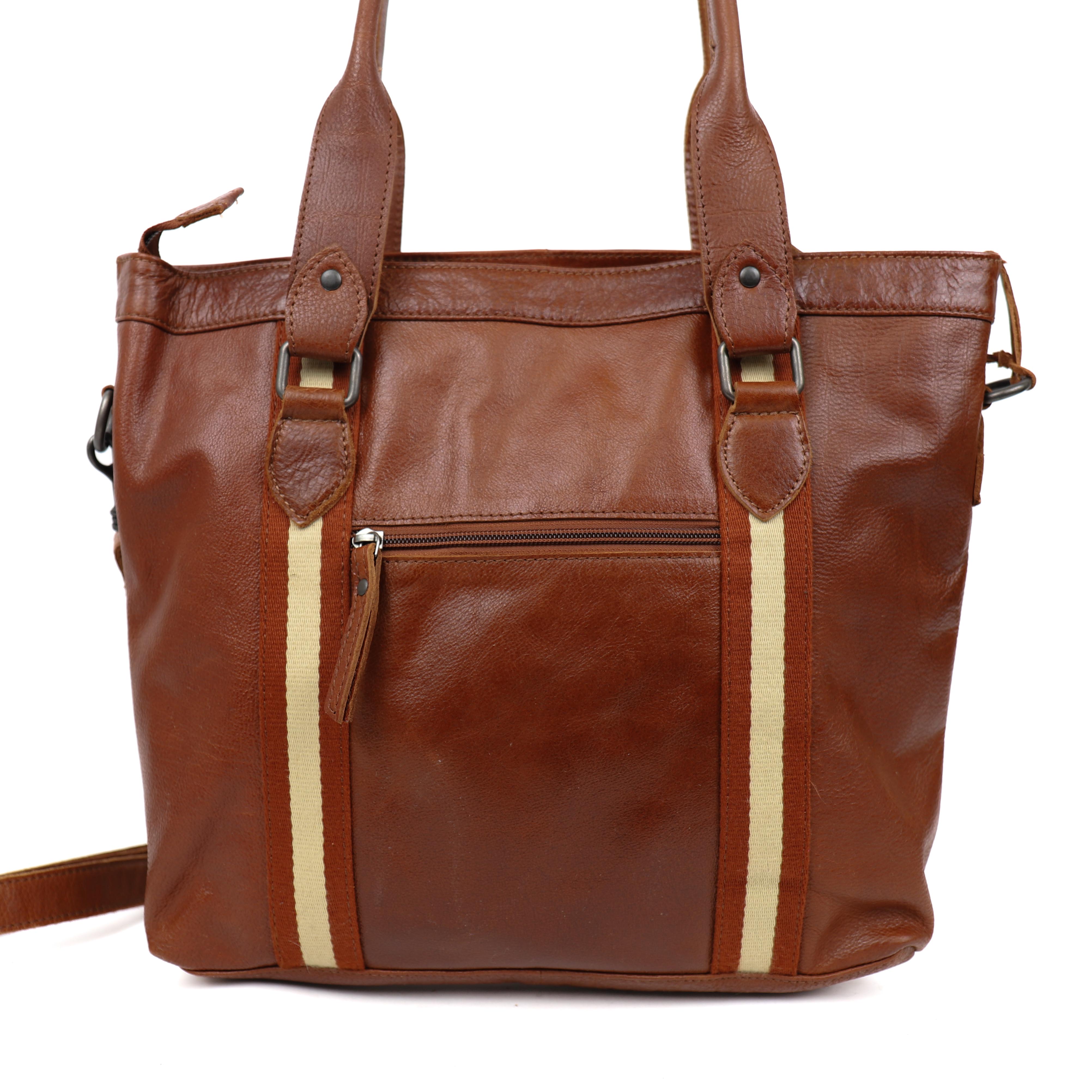 Hand-/schoudertas 'Tygo' cognac/stripe
