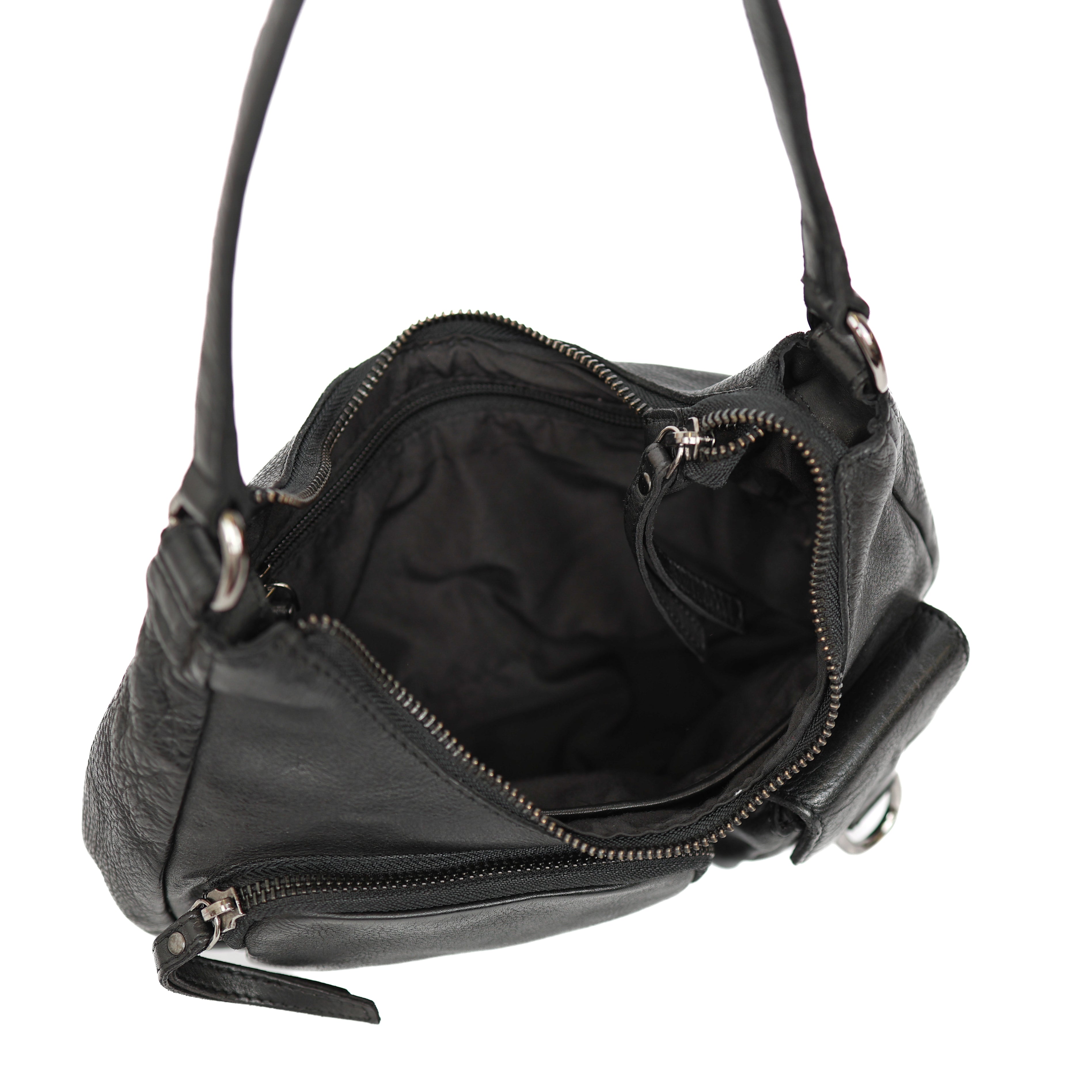 Hand/shoulderbag with front pockets 'Nienke' black