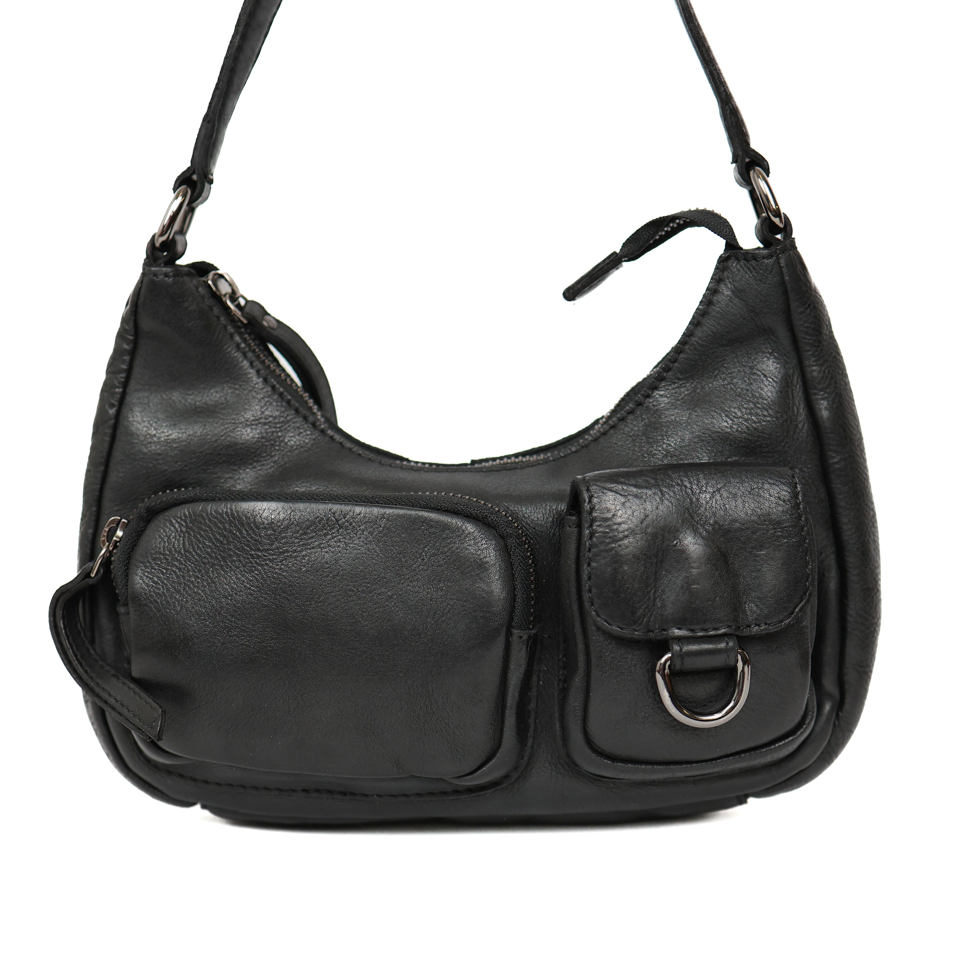 Hand/shoulderbag with front pockets 'Nienke' black