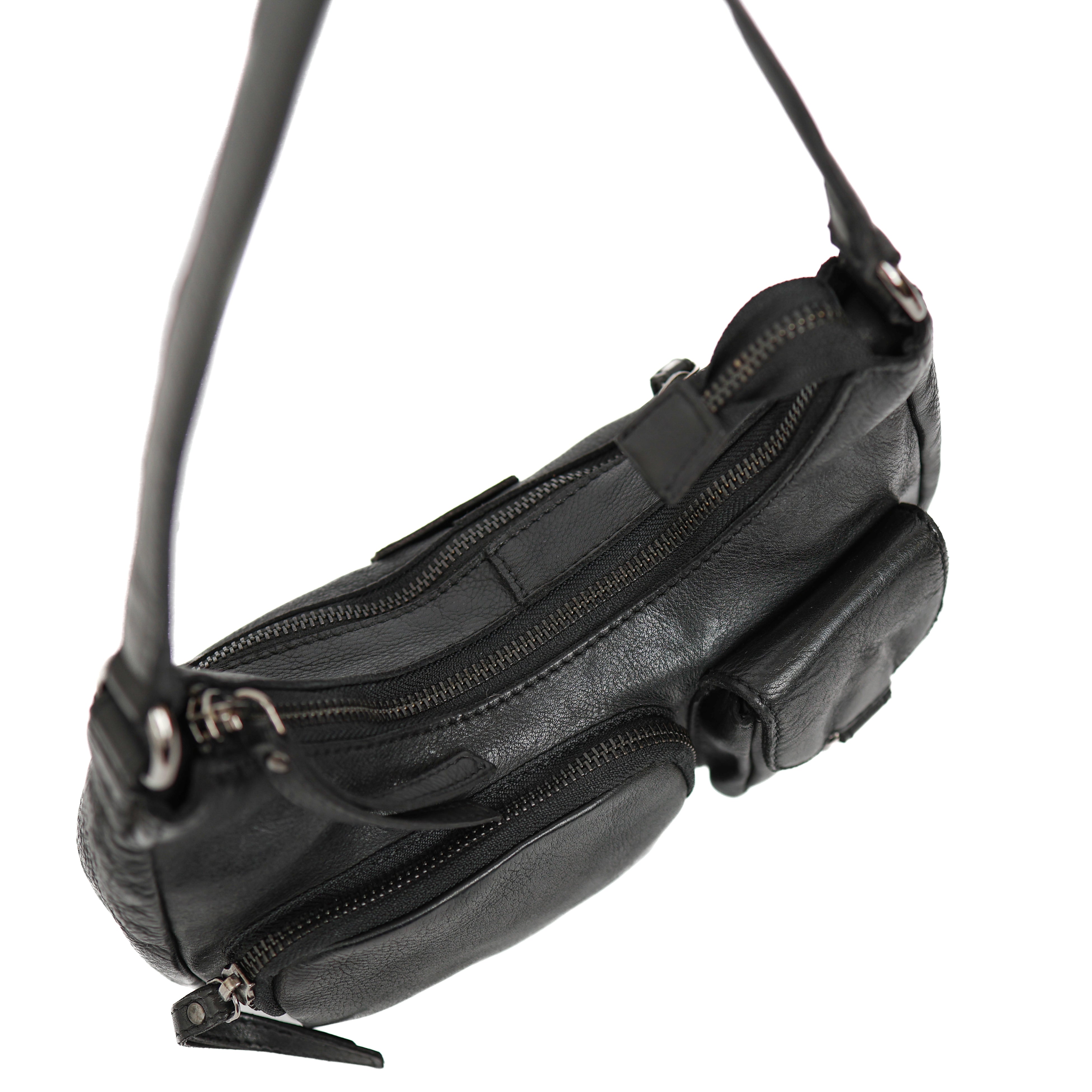 Hand/shoulderbag with front pockets 'Nienke' black