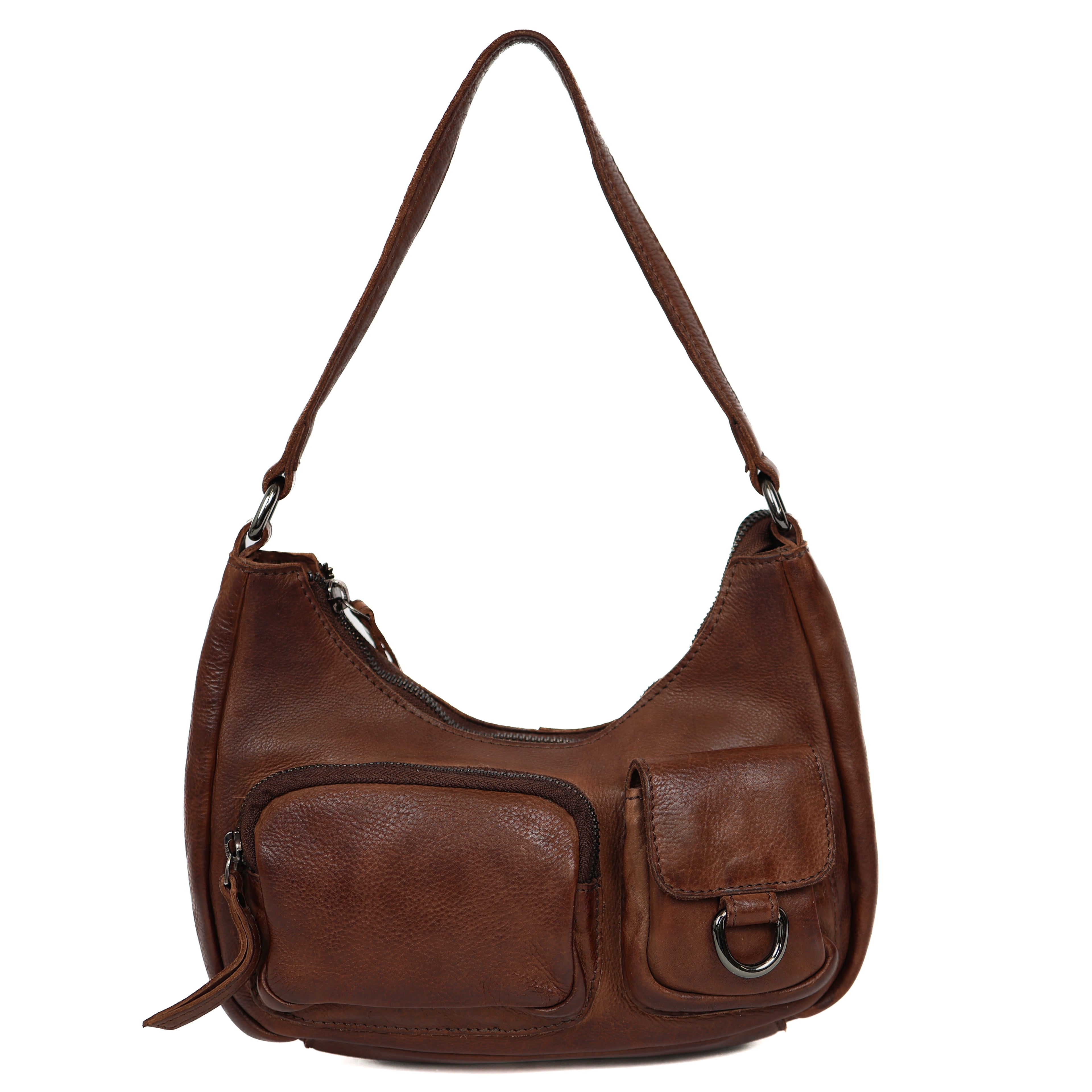 Hand/shoulderbag with front pockets 'Nienke' dark brown