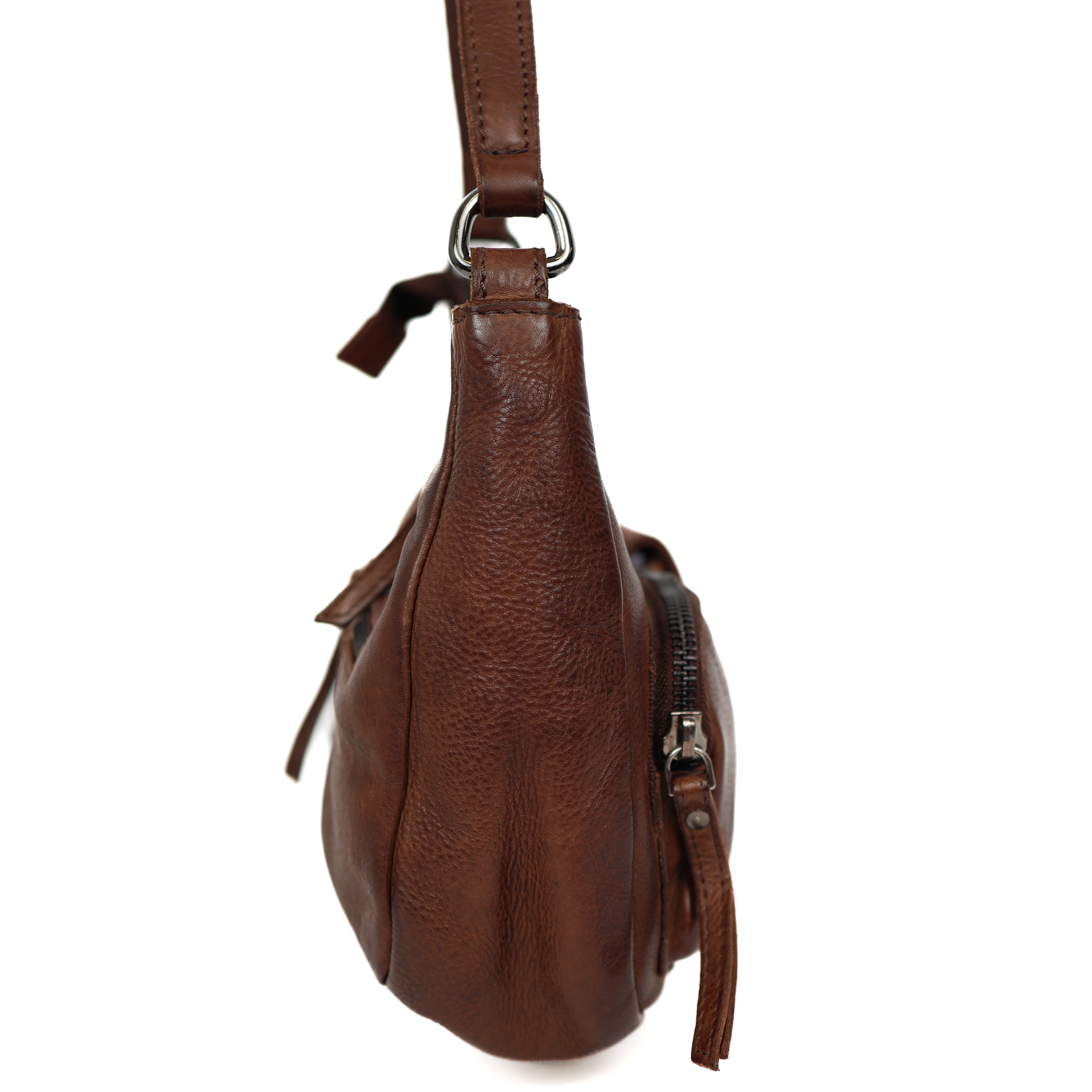 Hand/shoulderbag with front pockets 'Nienke' dark brown