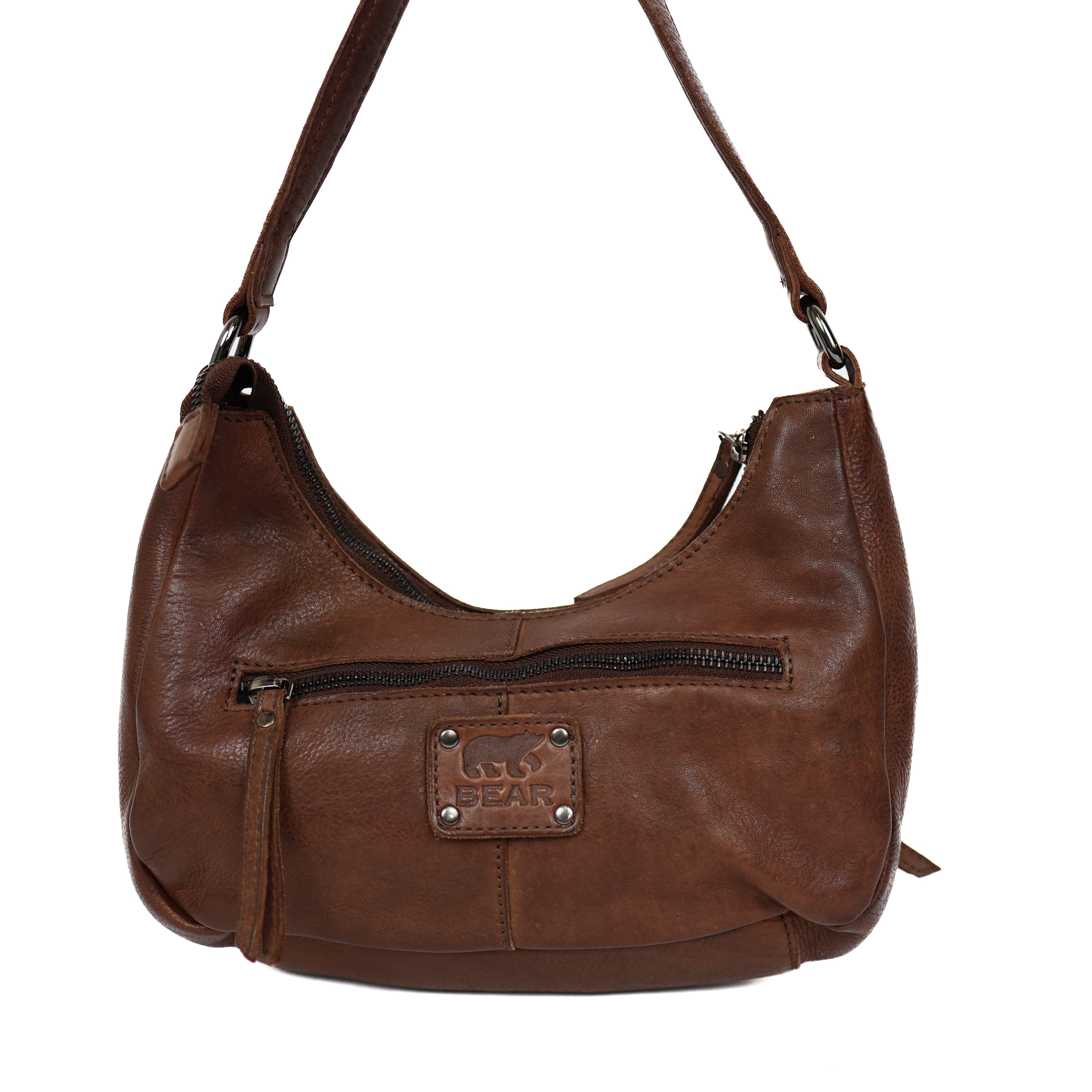 Hand/shoulderbag with front pockets 'Nienke' dark brown