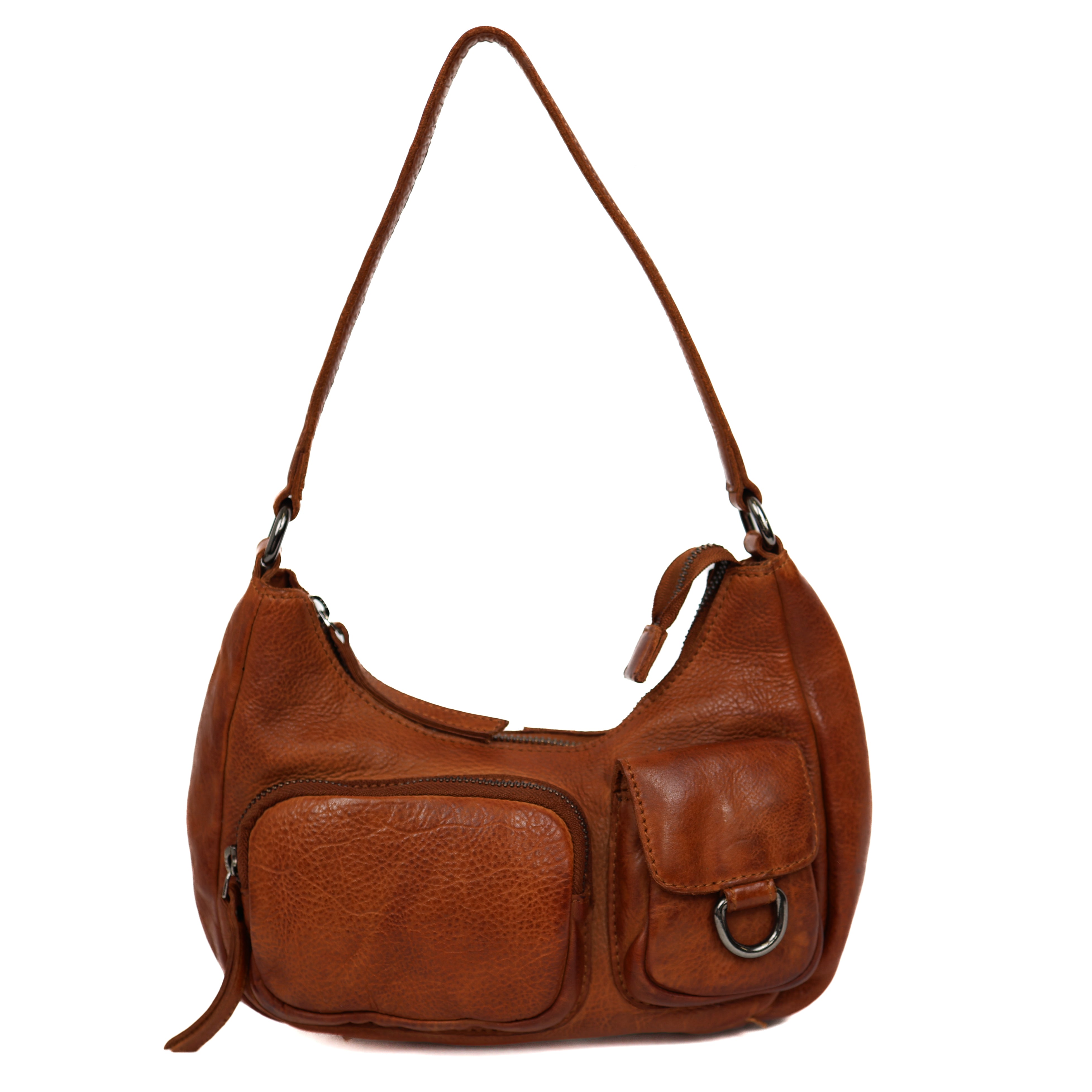 Hand/shoulderbag with front pockets 'Nienke' cognac