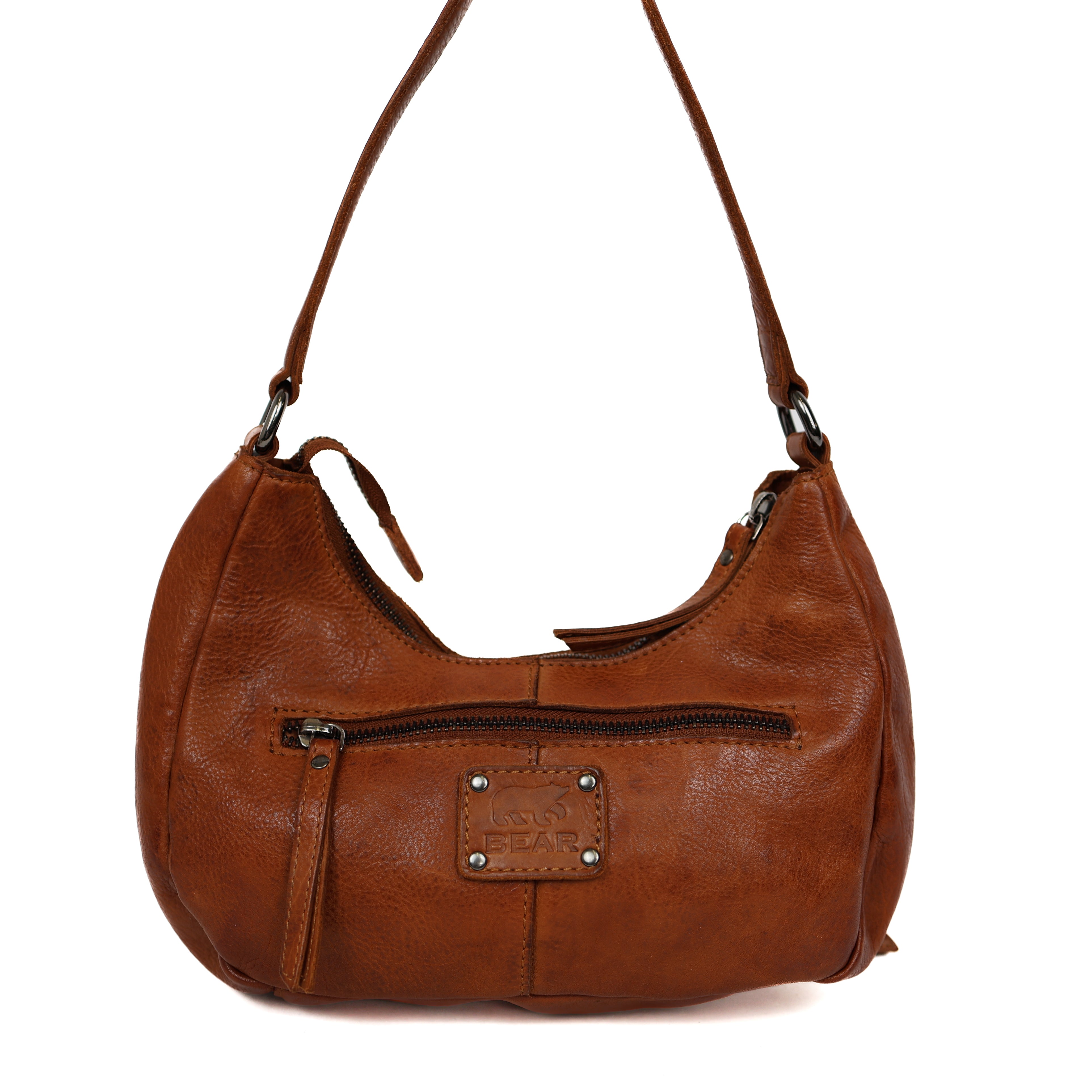 Hand/shoulderbag with front pockets 'Nienke' cognac