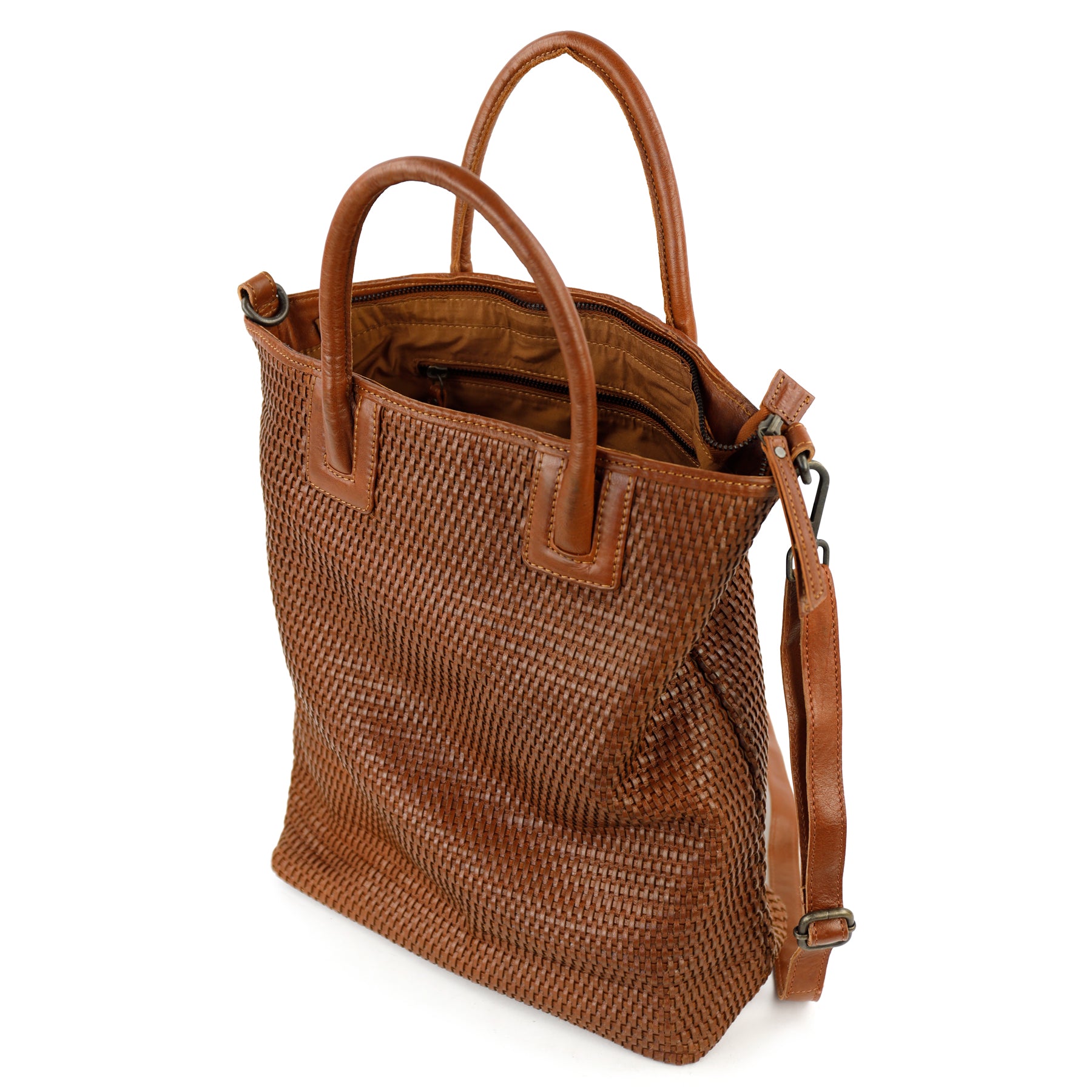 Gevlochten hand-/schoudertas 'Rian' cognac