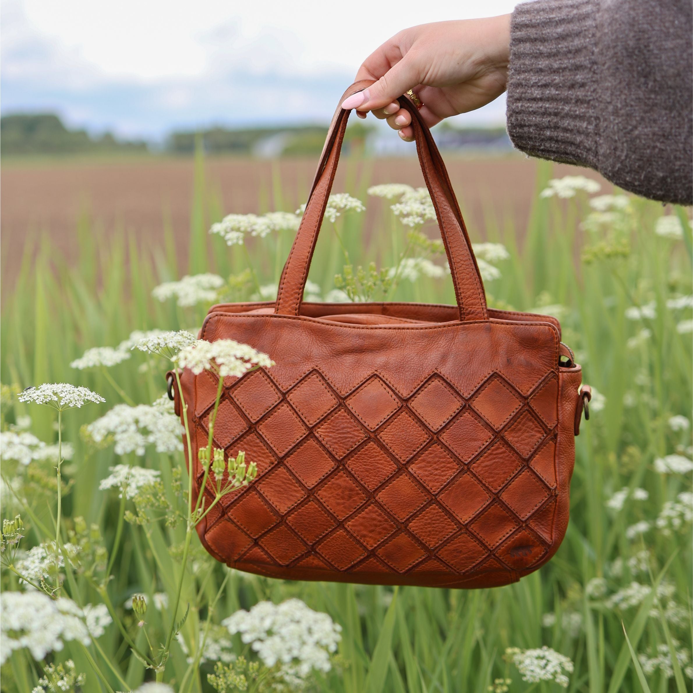 Patchwork hand-/schoudertasje 'Alice' cognac