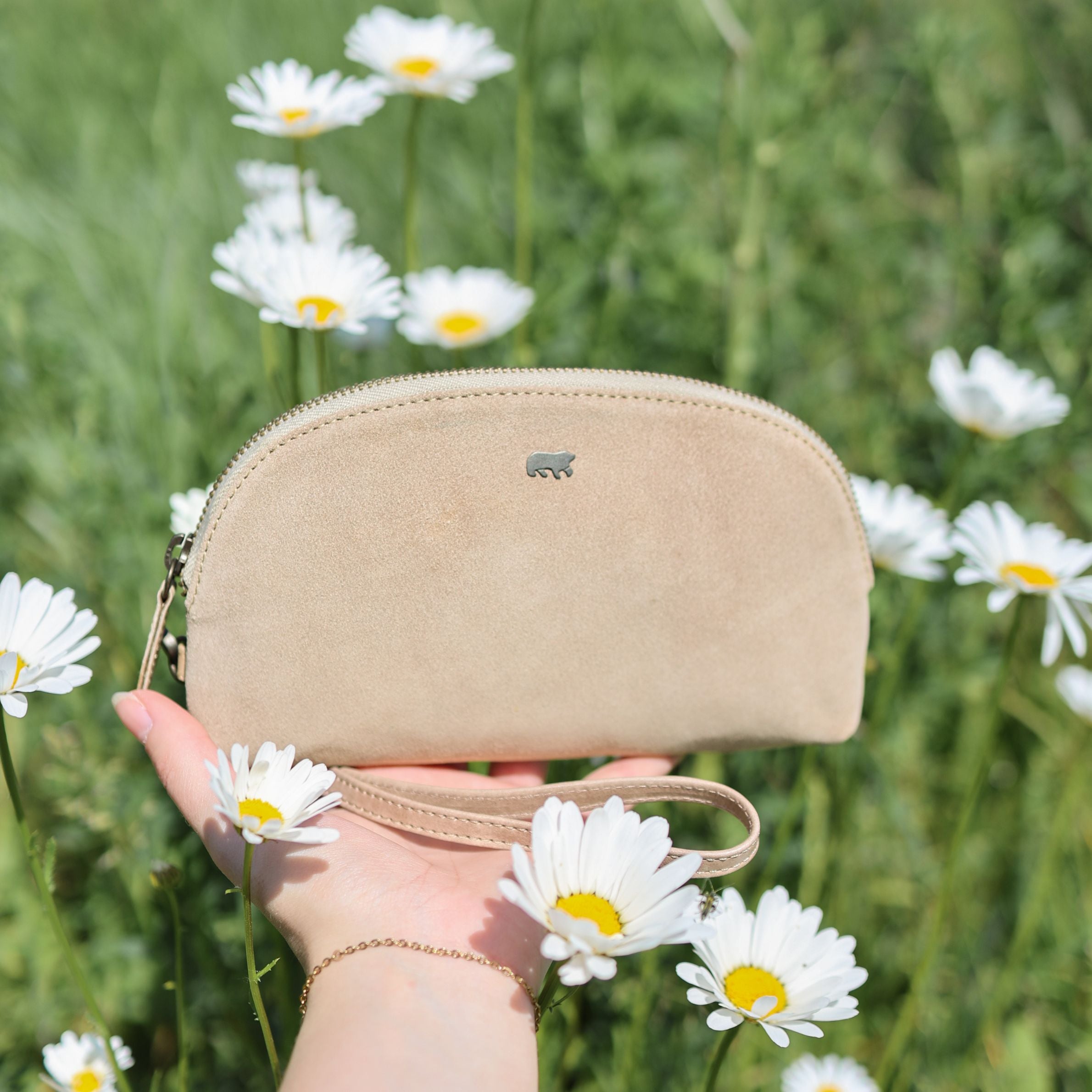 Suède etui/make-up tasje 'Jessie' beige