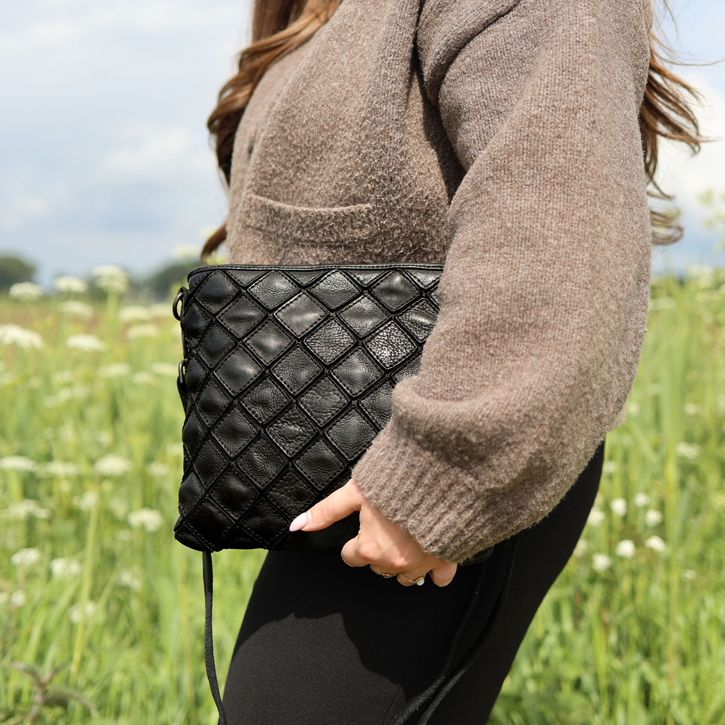 Patchwork schoudertasje 'Juliette' cognac