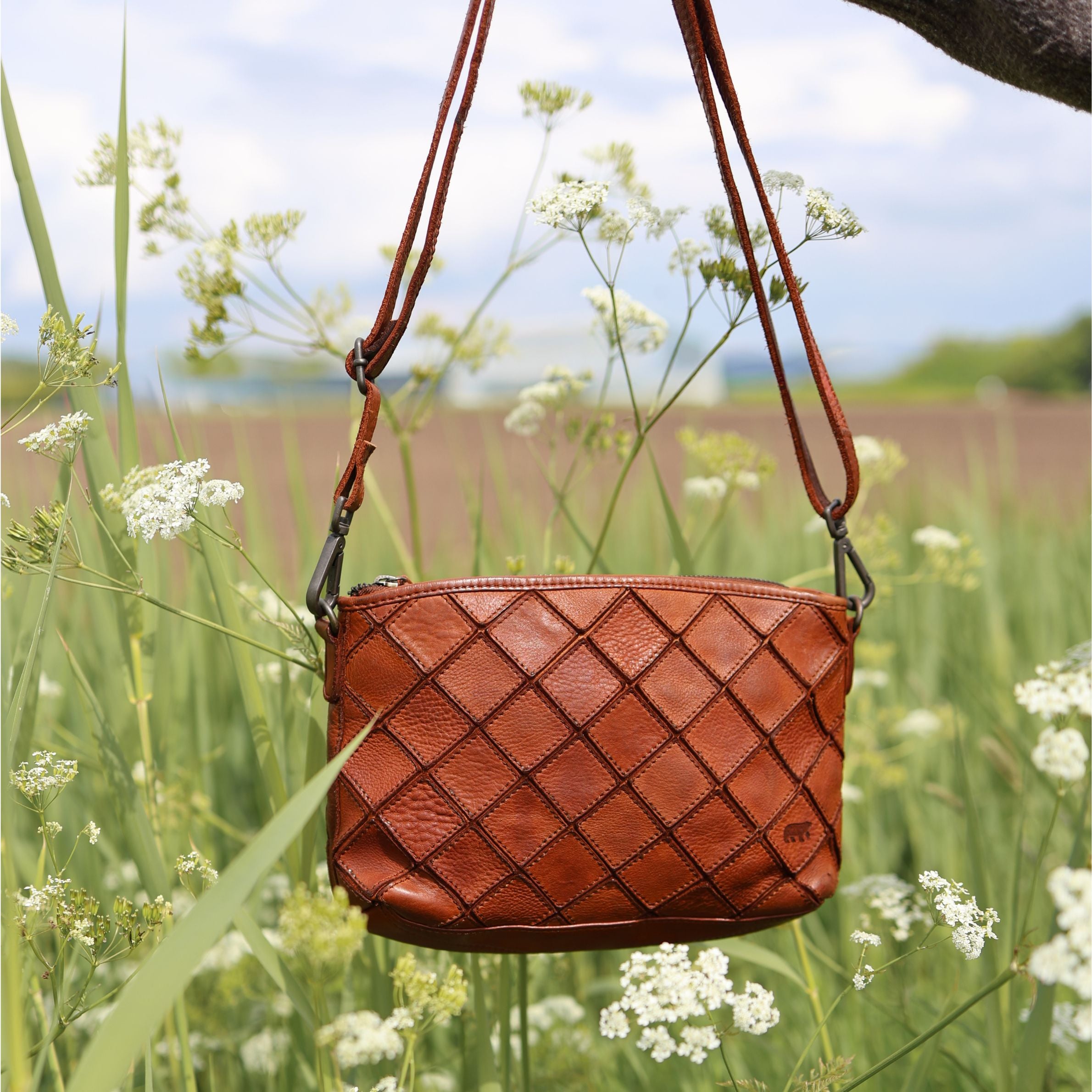 Patchwork schoudertasje 'Louise' cognac