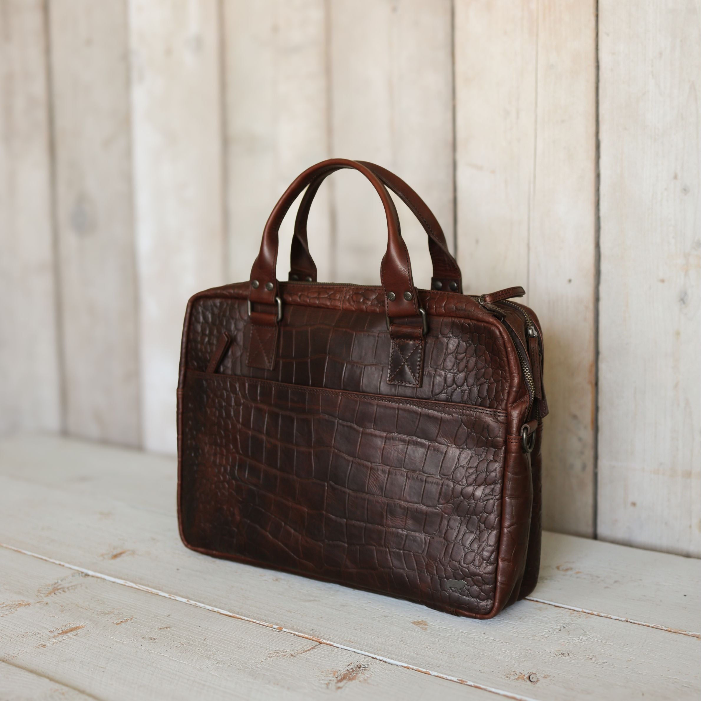 Croco laptoptas 15.6" 'Victoria' donkerbruin