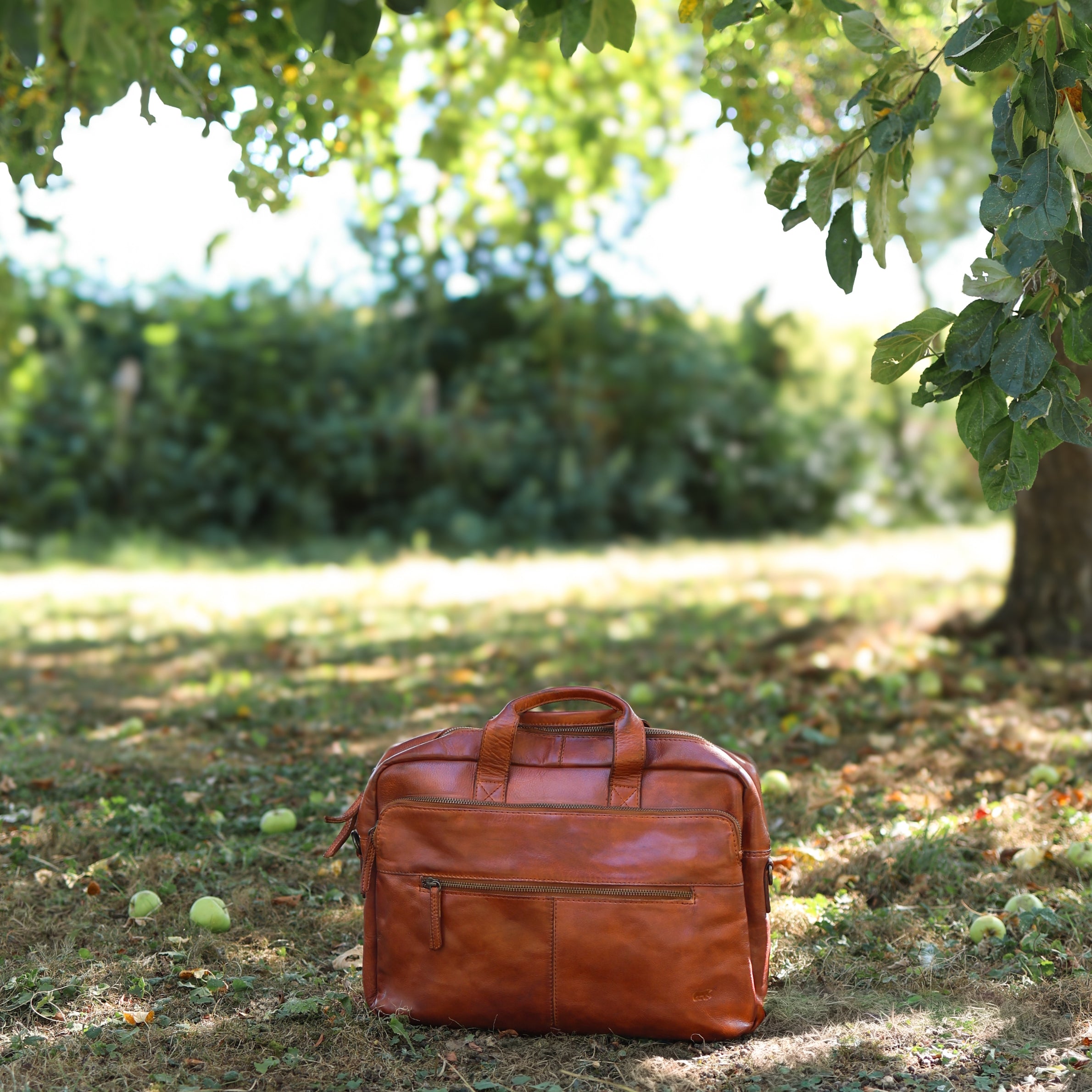 Laptoptas 15.6” met dubbele rits 'Jamie' cognac