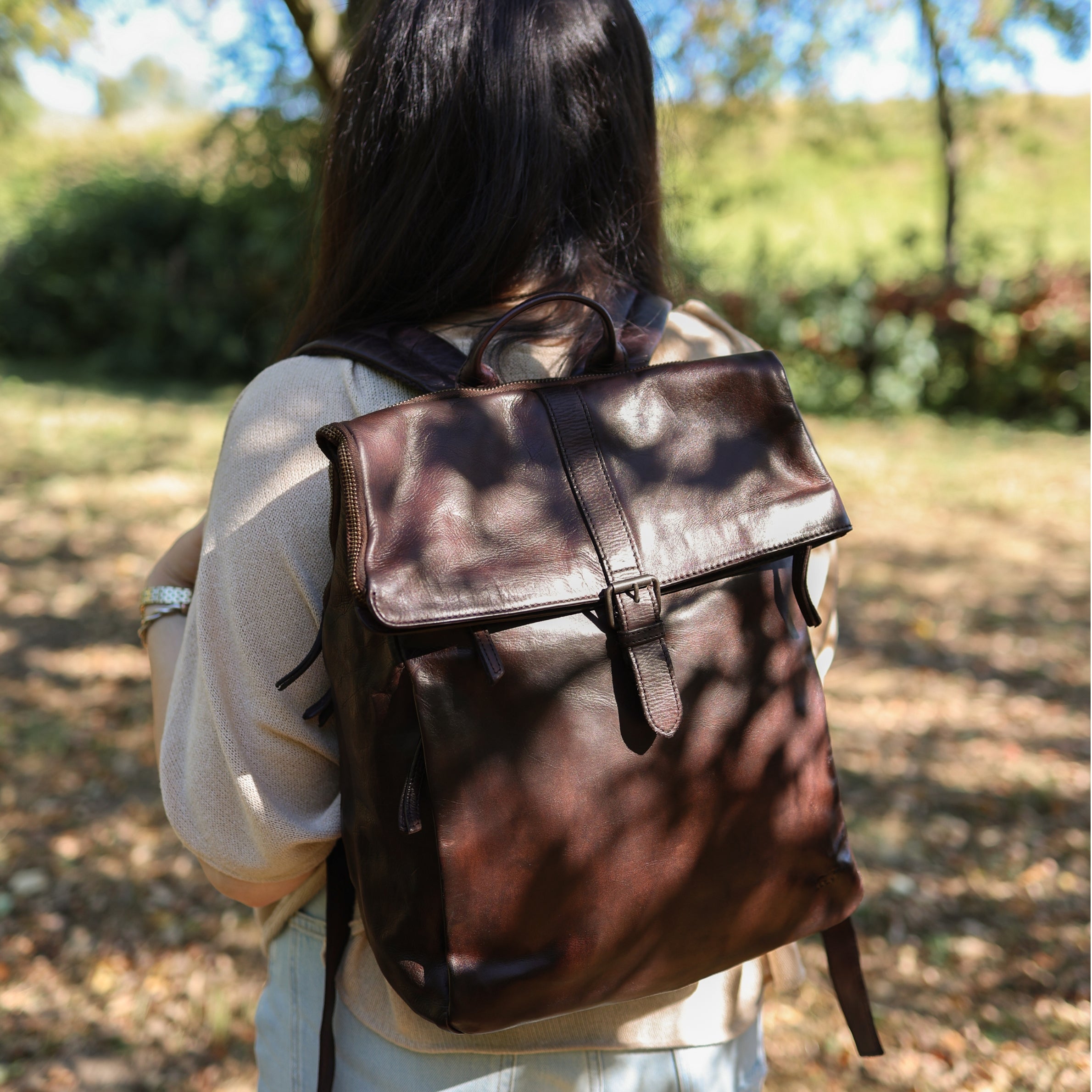 Rolltop laptop rugzak 15.6" 'Kai' donkerbruin