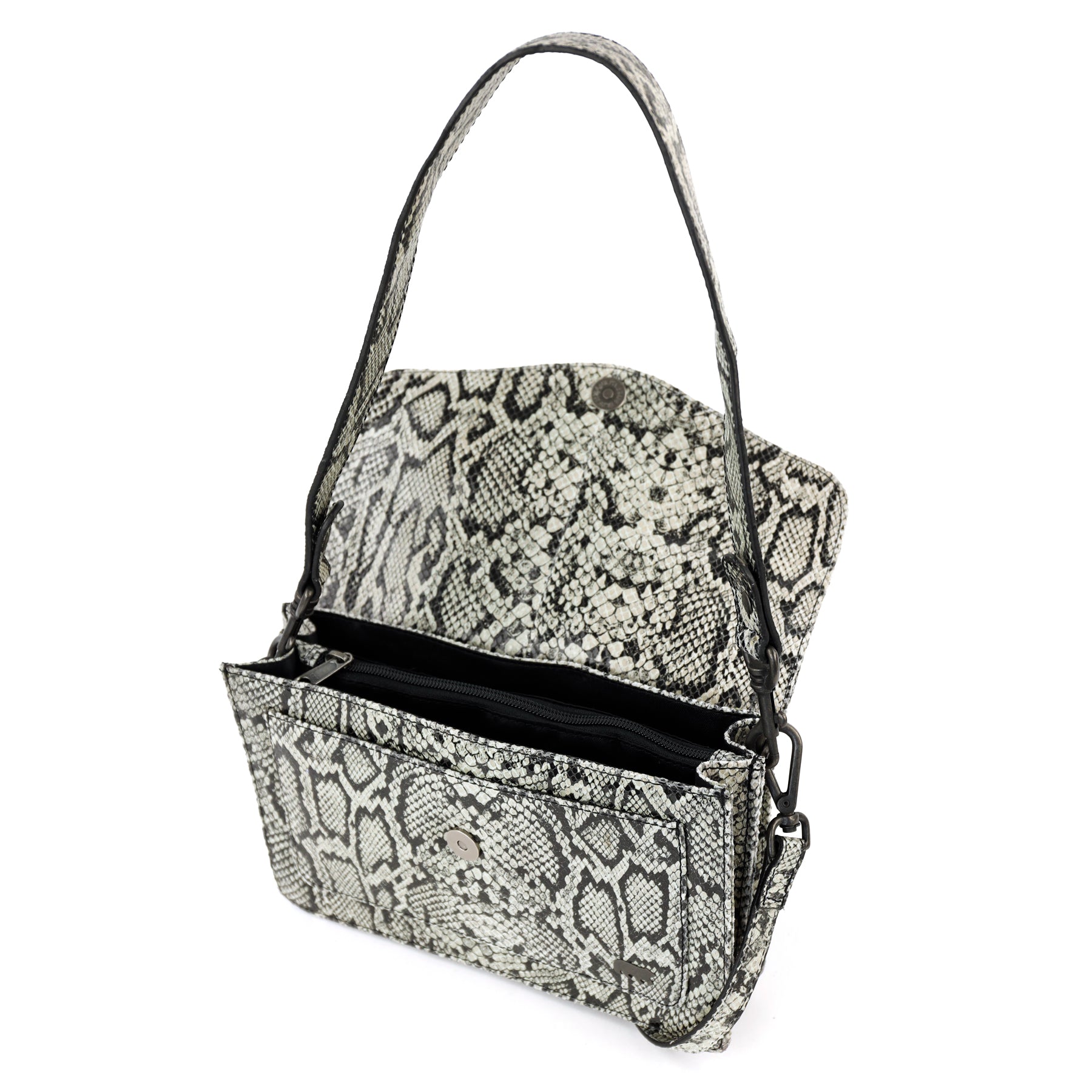 Hand/shoulder bag with flap 'Stella' snake grey