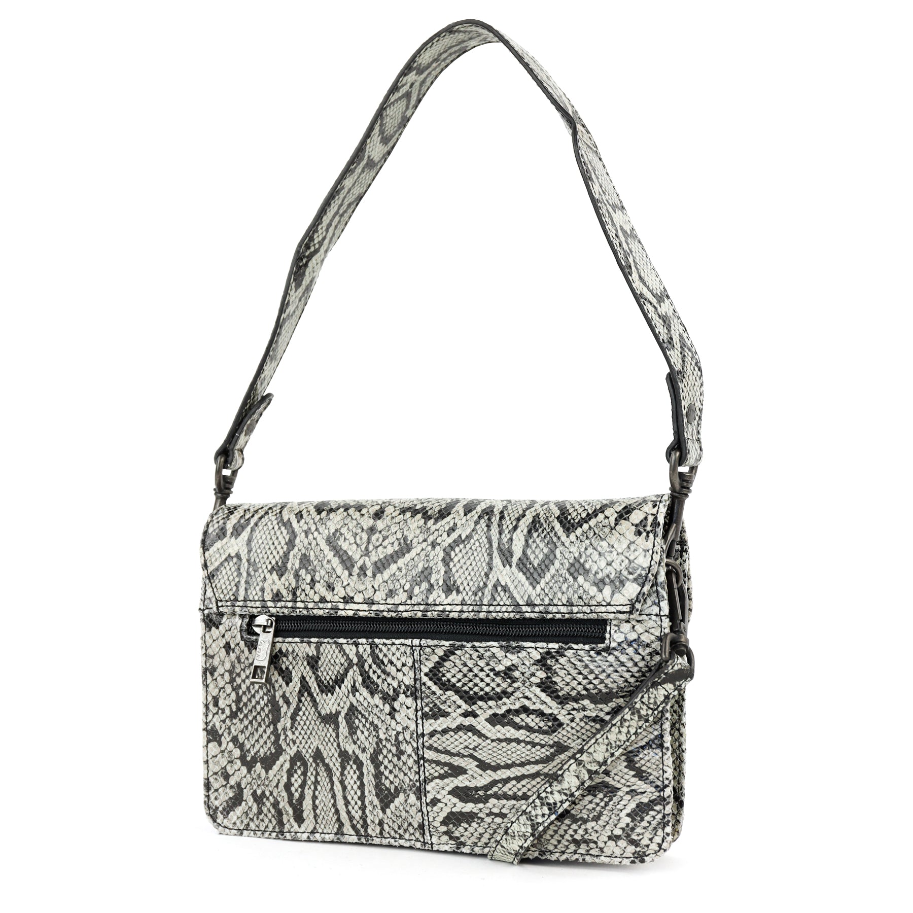 Hand/shoulder bag with flap 'Stella' snake grey