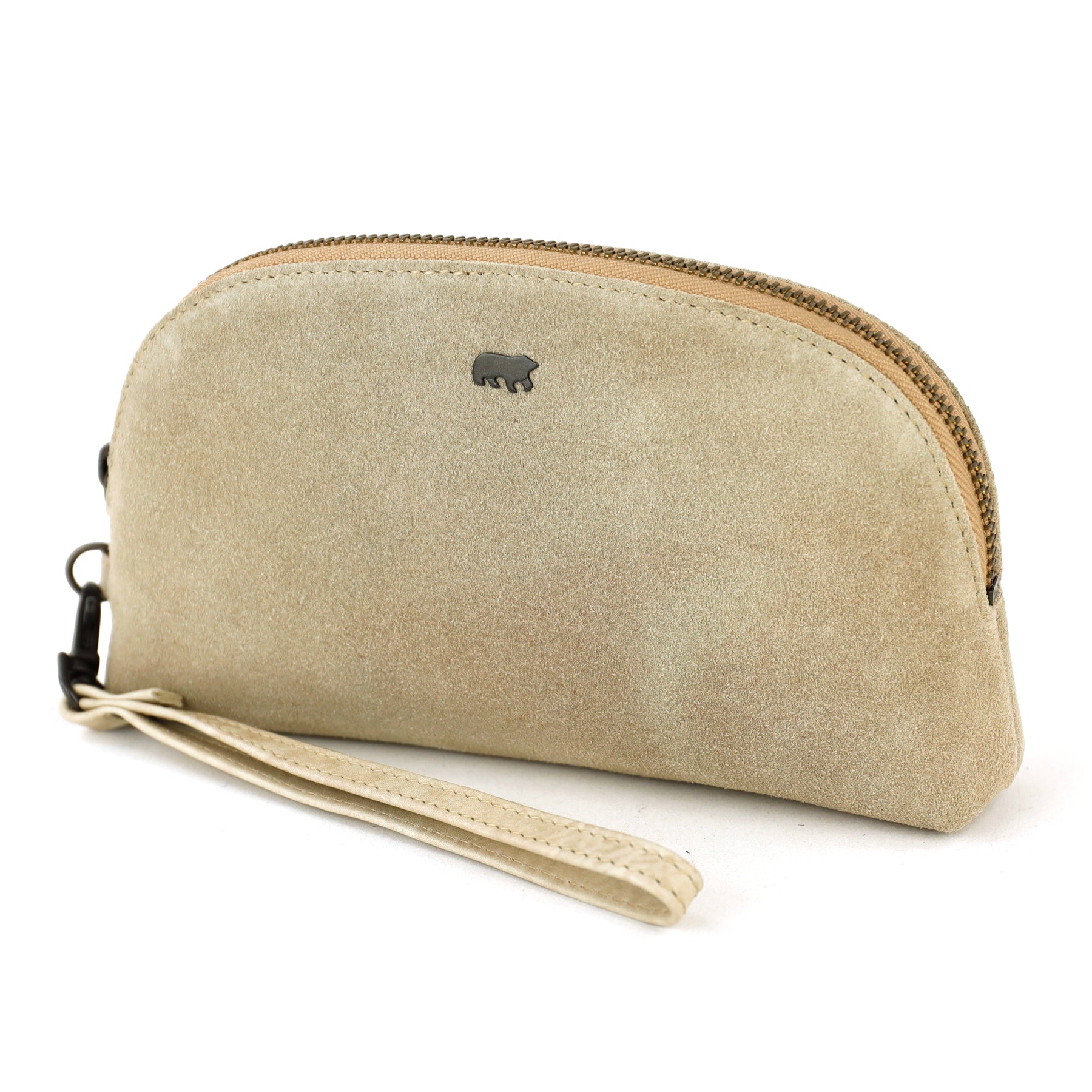 Suede pouch/make-up bag 'Jessie' beige