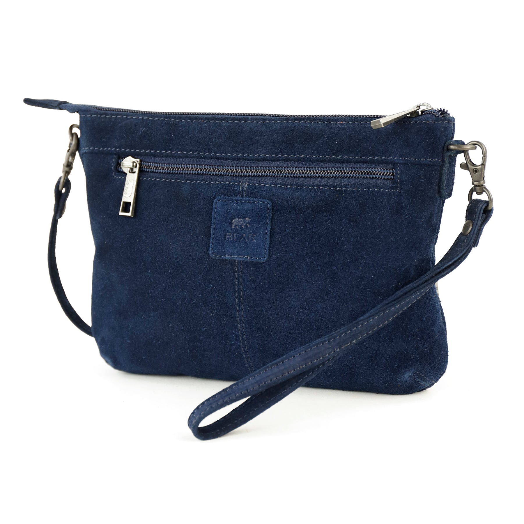 Suède schoudertasje 'Julie' donkerblauw