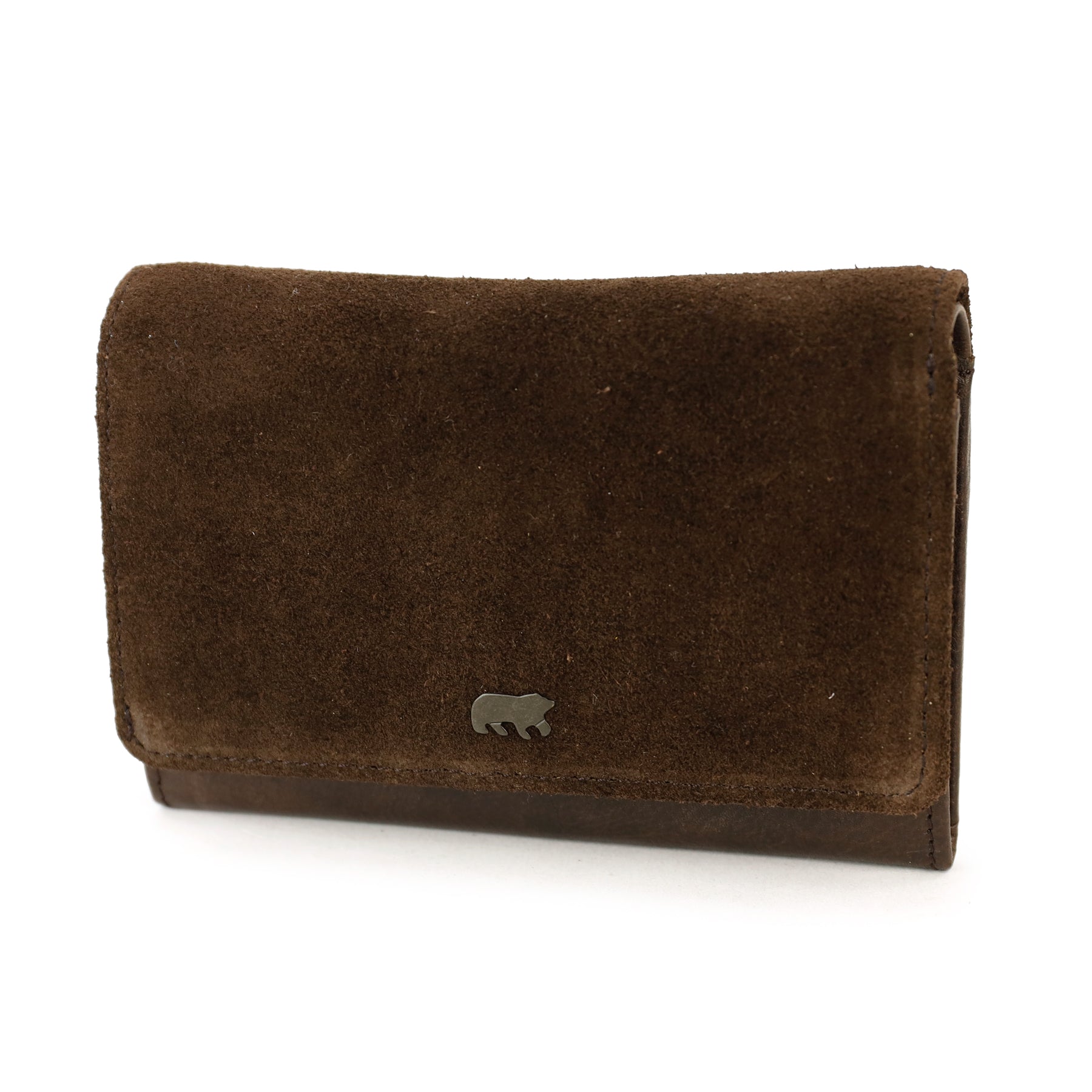 Suède overslag portemonnee 'Flappie' donkerbruin