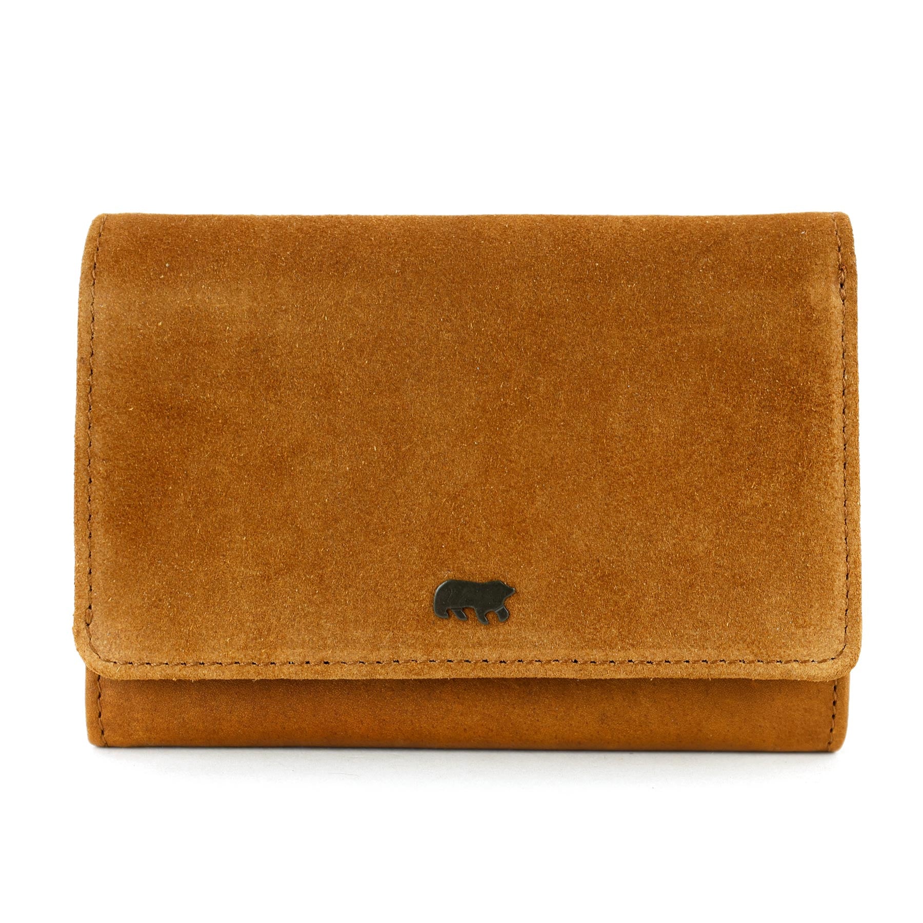 Suède overslag portemonnee 'Flappie' cognac