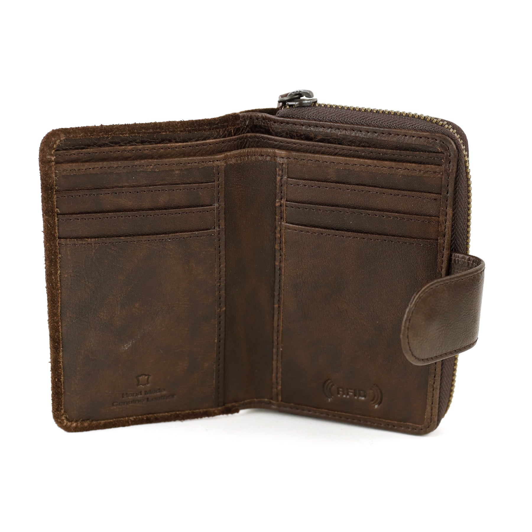 Suede zip wallet 'Loet' dark brown