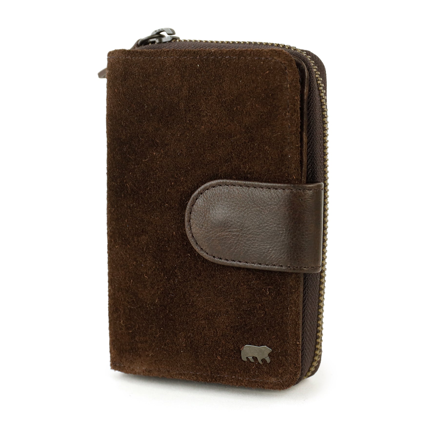 Suede zip wallet 'Loet' dark brown