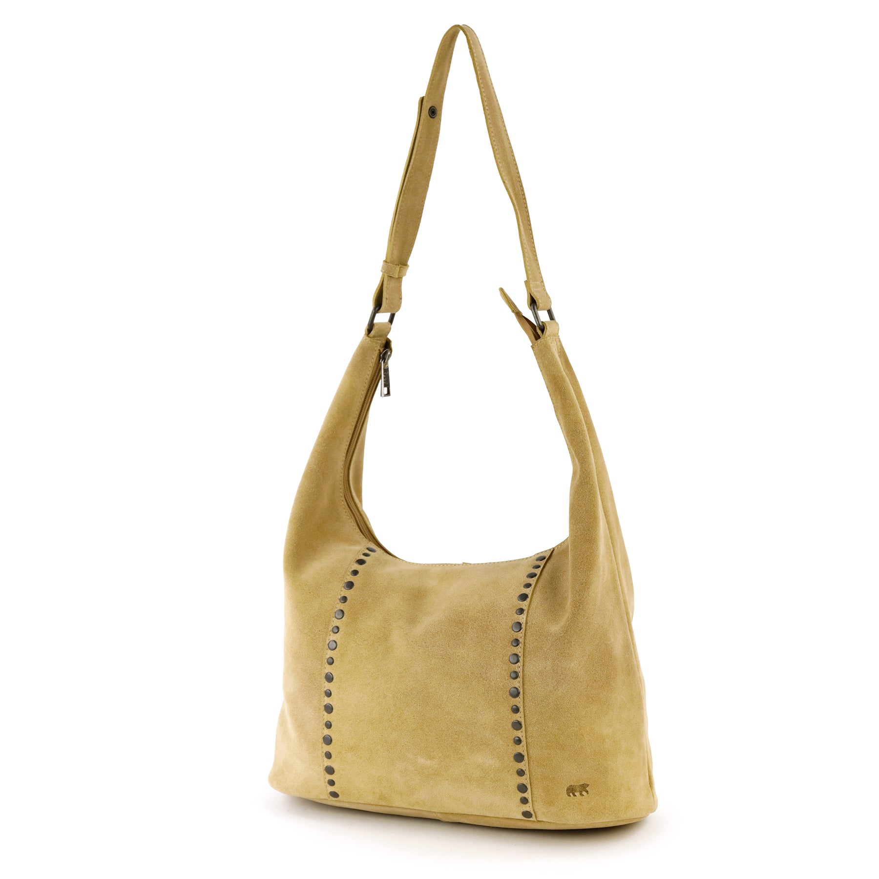 Suède buideltas met studs 'Cecilia' bisquit